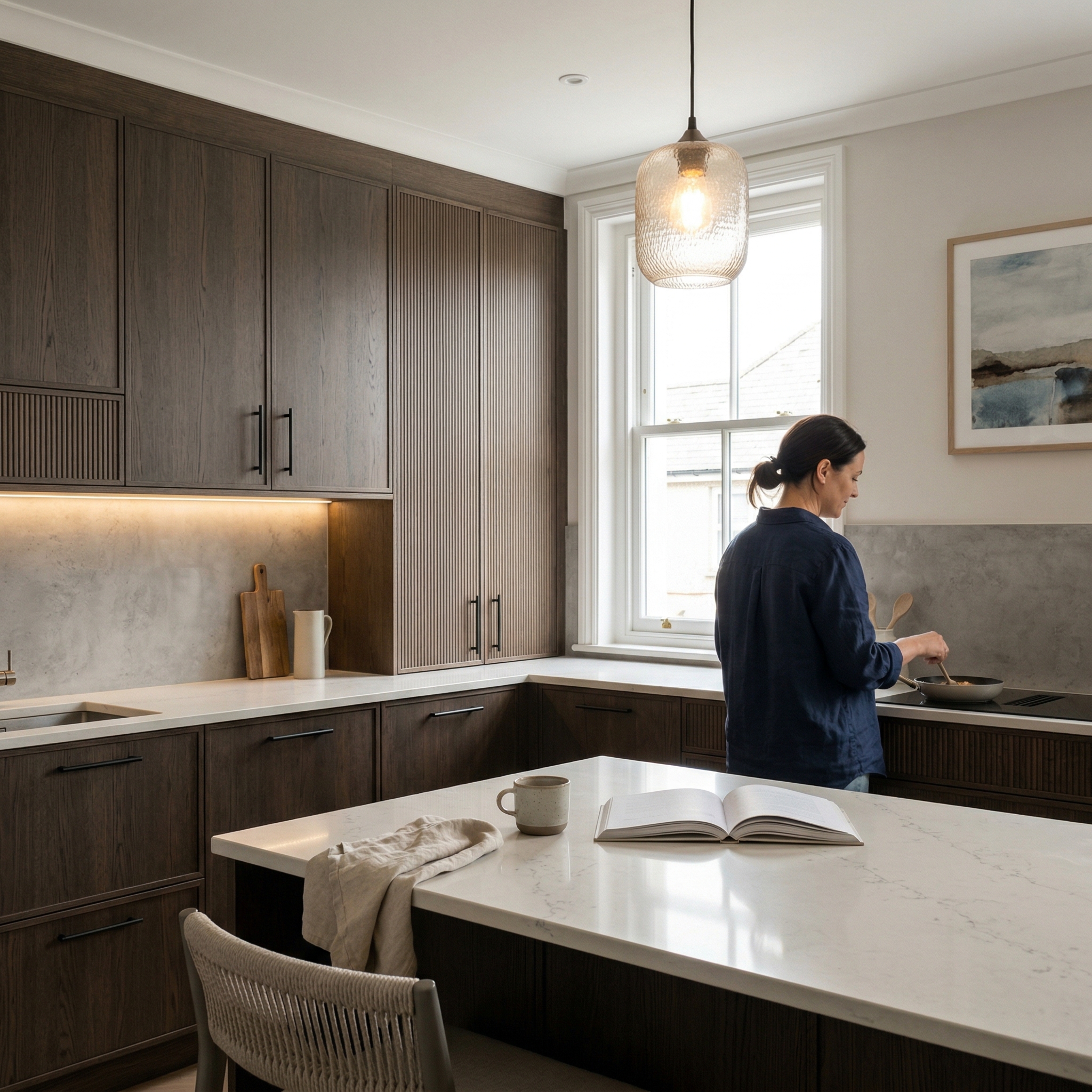 Bespoke kitchen designed for a Newquay home, quality materials and considered layout