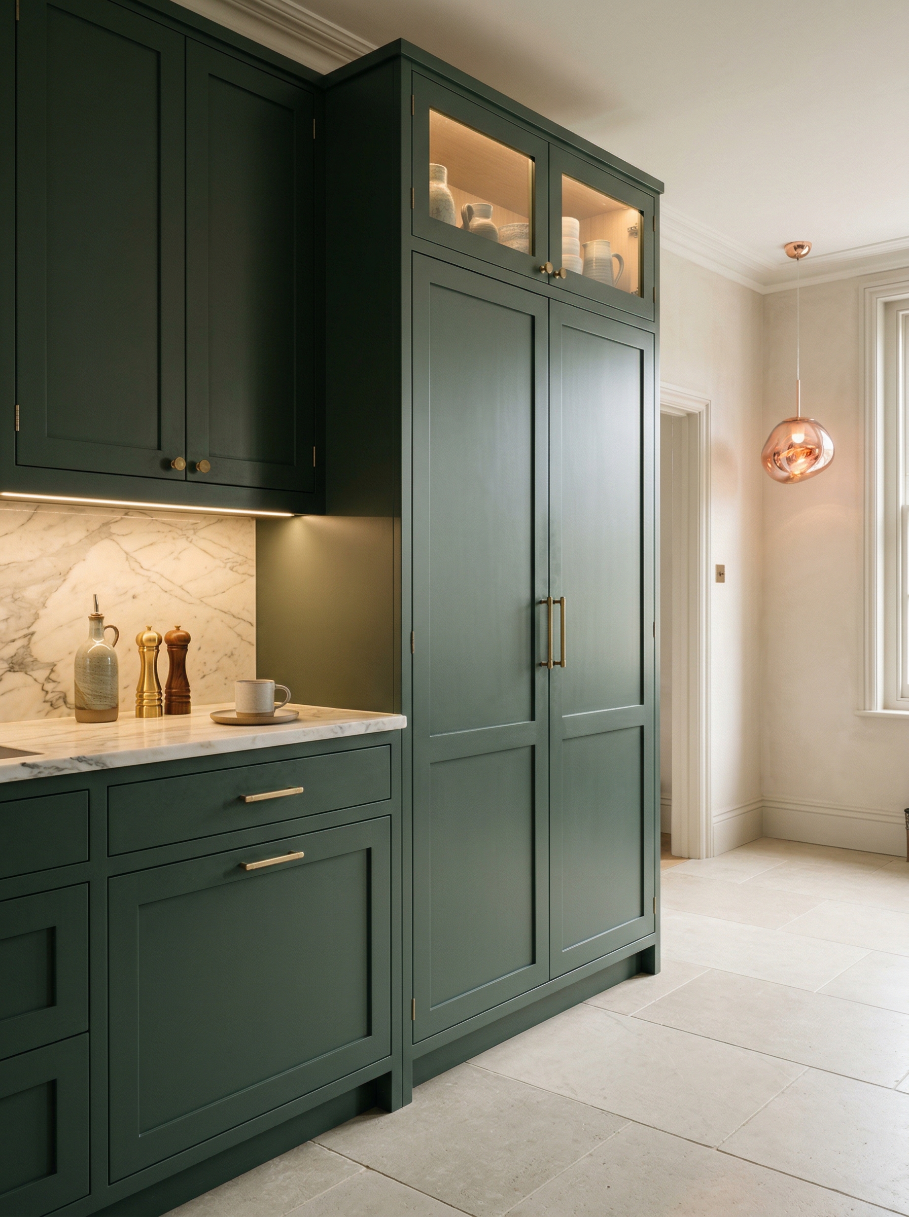 Bespoke kitchen installation, full-height cabinetry and considered storage design