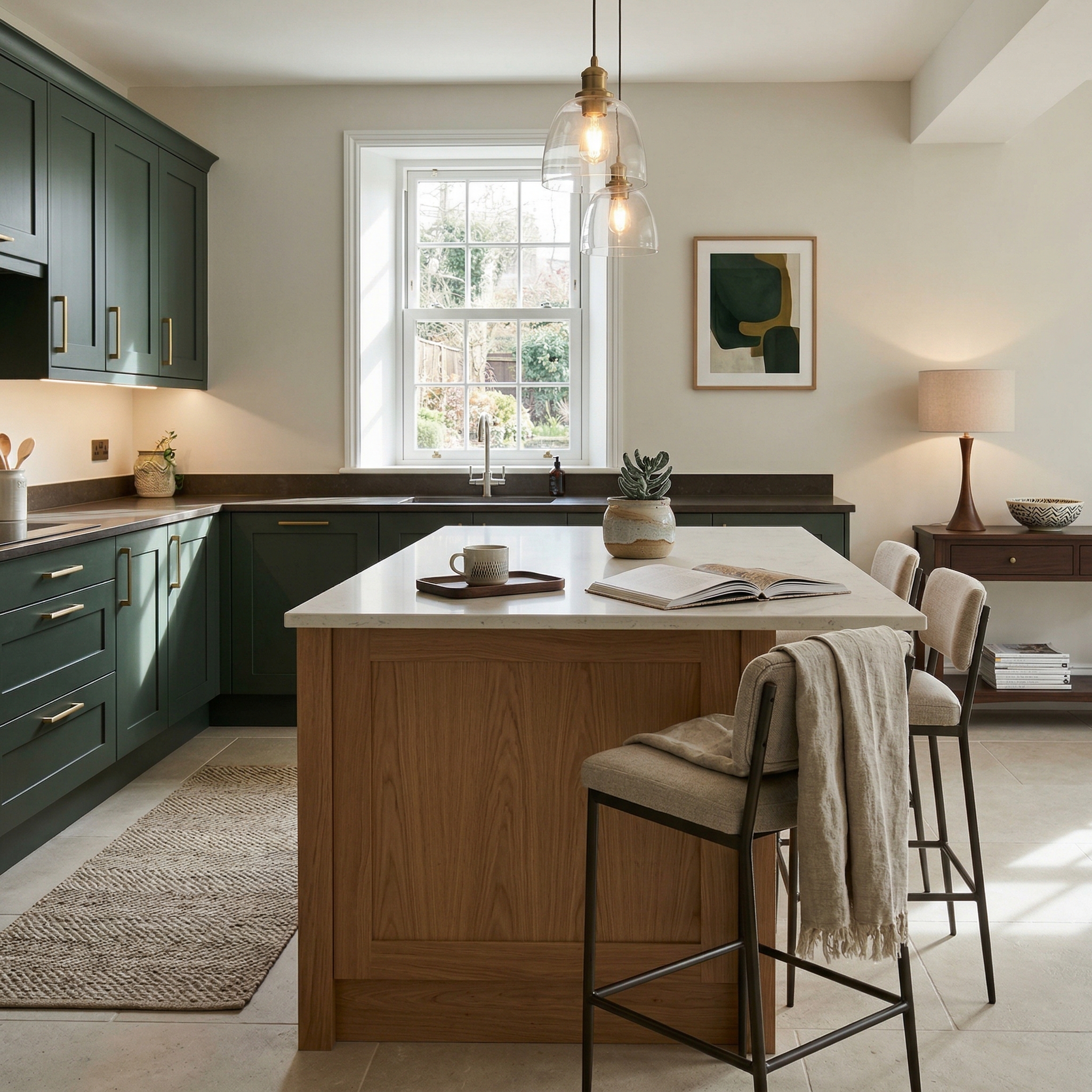 Bespoke kitchen island detail, timber veneer slab-door cabinetry with quality joinery