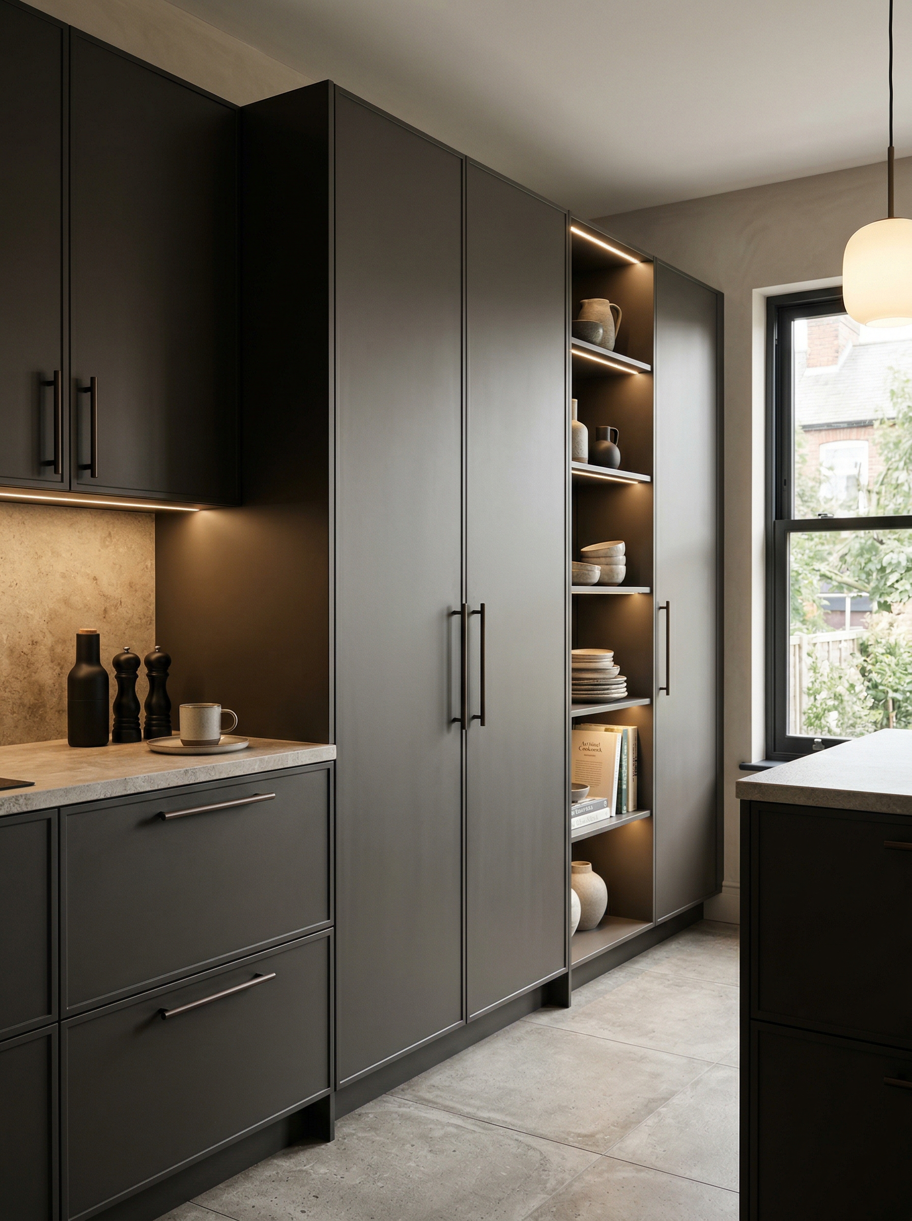 Bespoke kitchen installation, full-height cabinetry and considered storage design