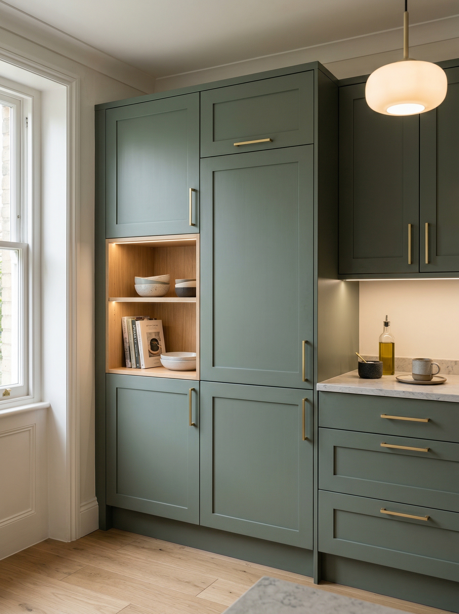 Bespoke kitchen installation, full-height cabinetry and considered storage design