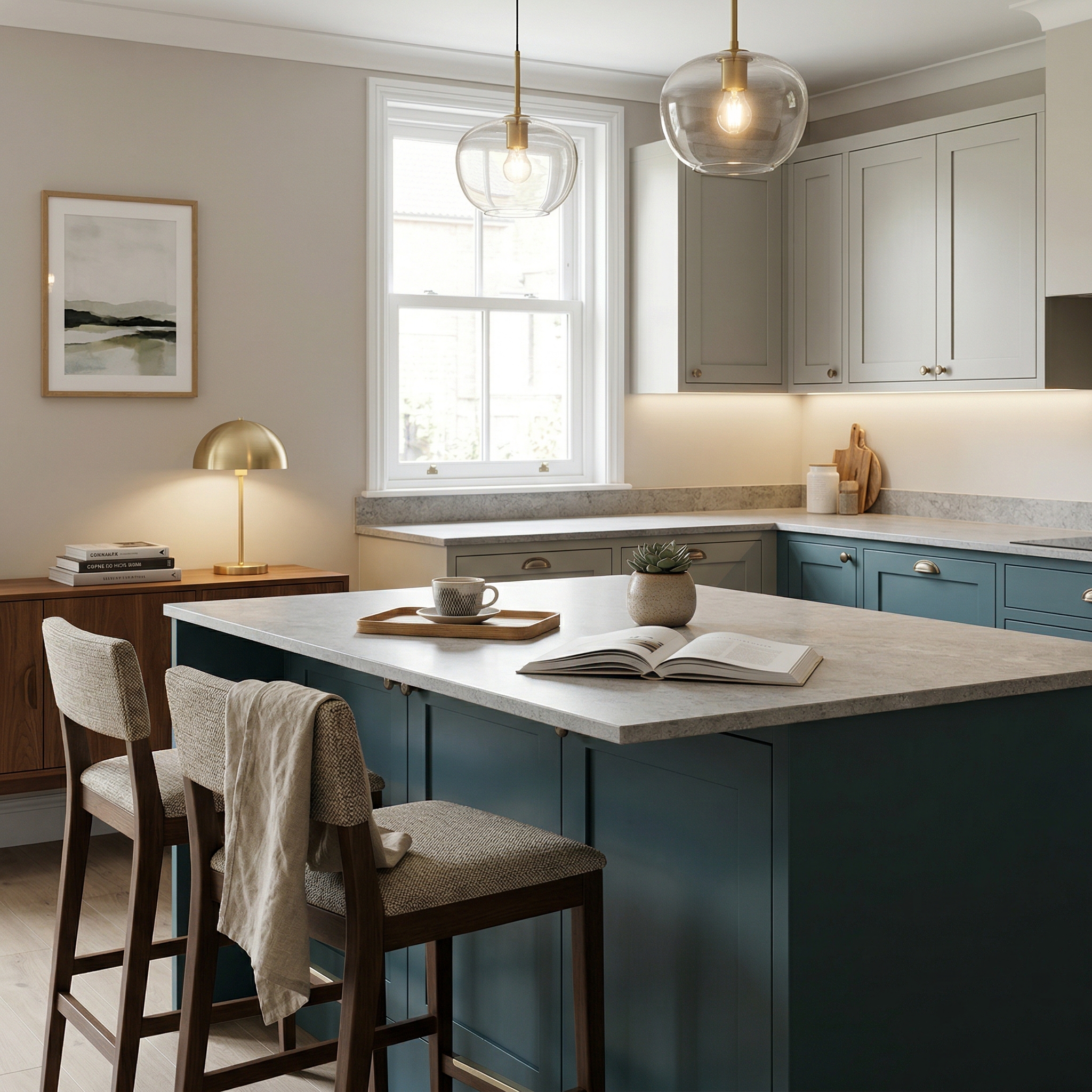 Bespoke kitchen island detail, modern shaker cabinetry with quality joinery