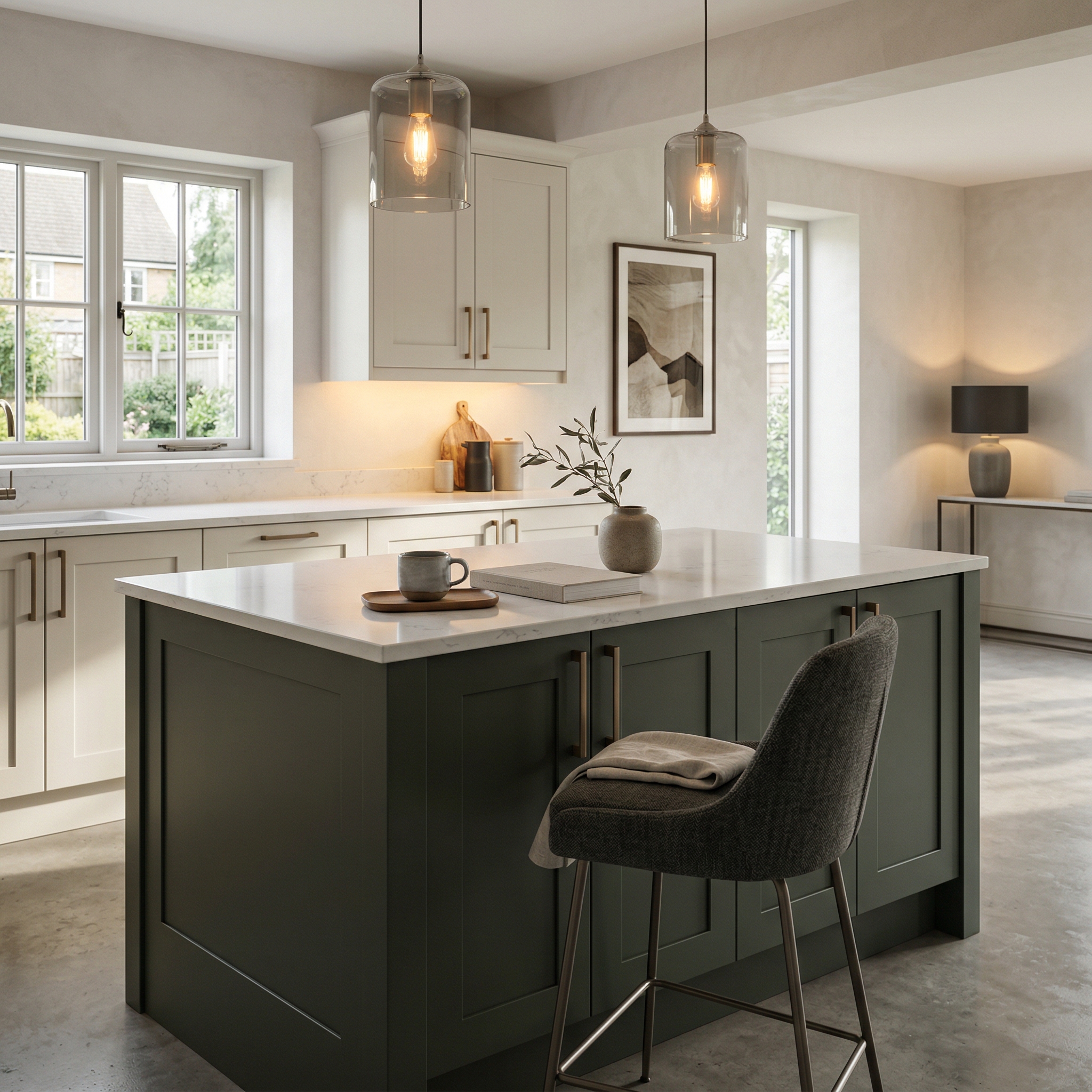 Bespoke kitchen island detail, timber veneer slab-door cabinetry with quality joinery