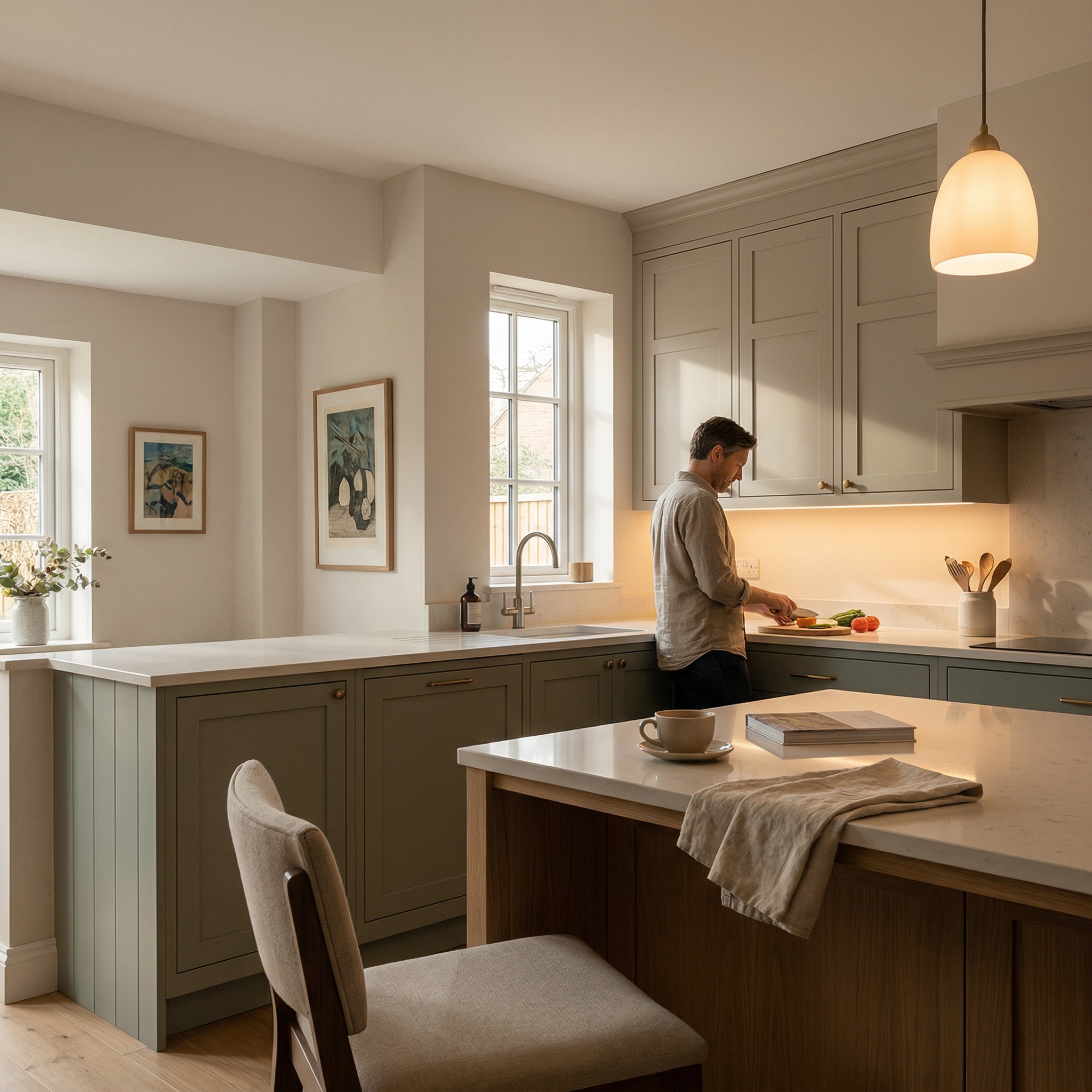 Bespoke kitchen designed for a Oakham home, quality materials and considered layout