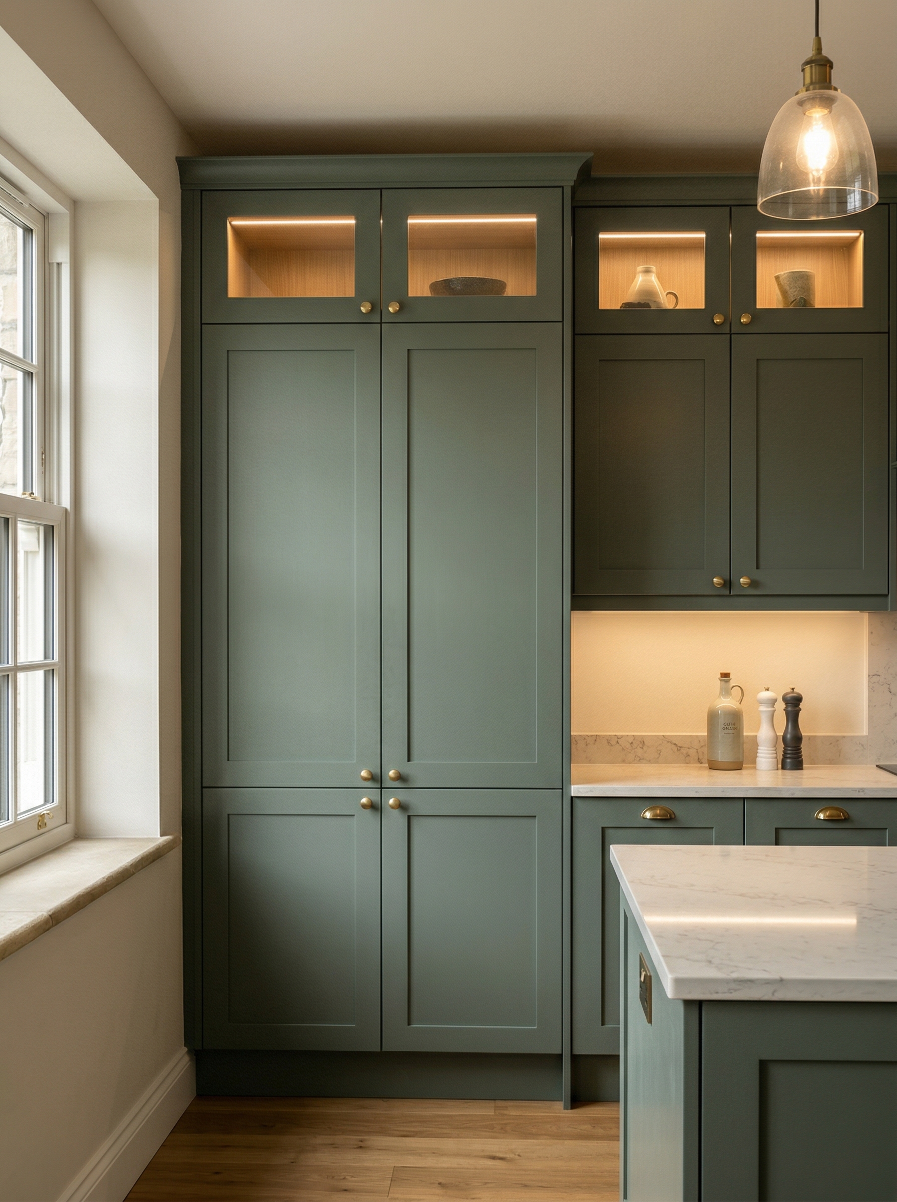 Bespoke kitchen installation, full-height cabinetry and considered storage design
