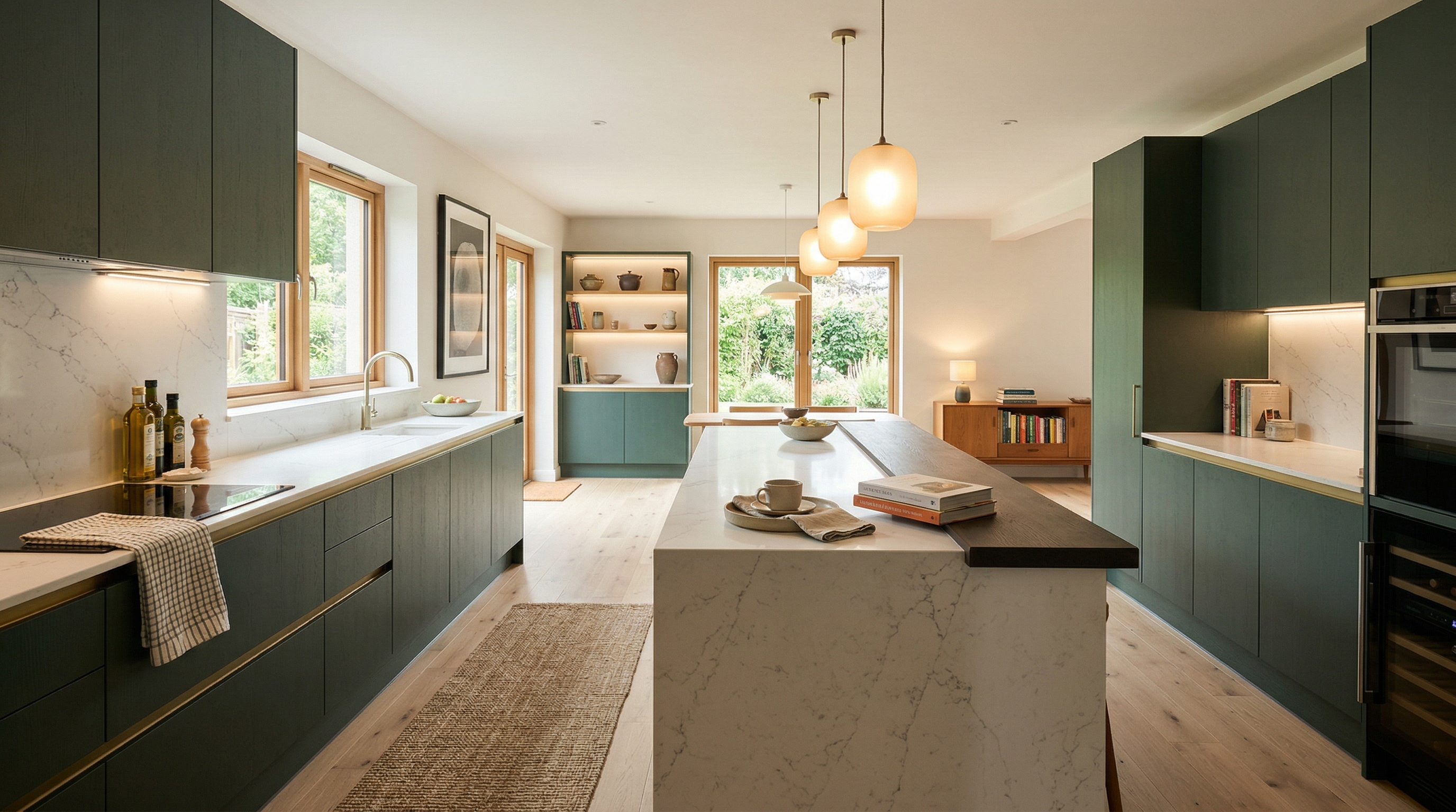 hero_1200x675 Wide view of a newly completed bespoke Mastercraft kitchen, contemporary in-frame cabinetry in porcelain tones