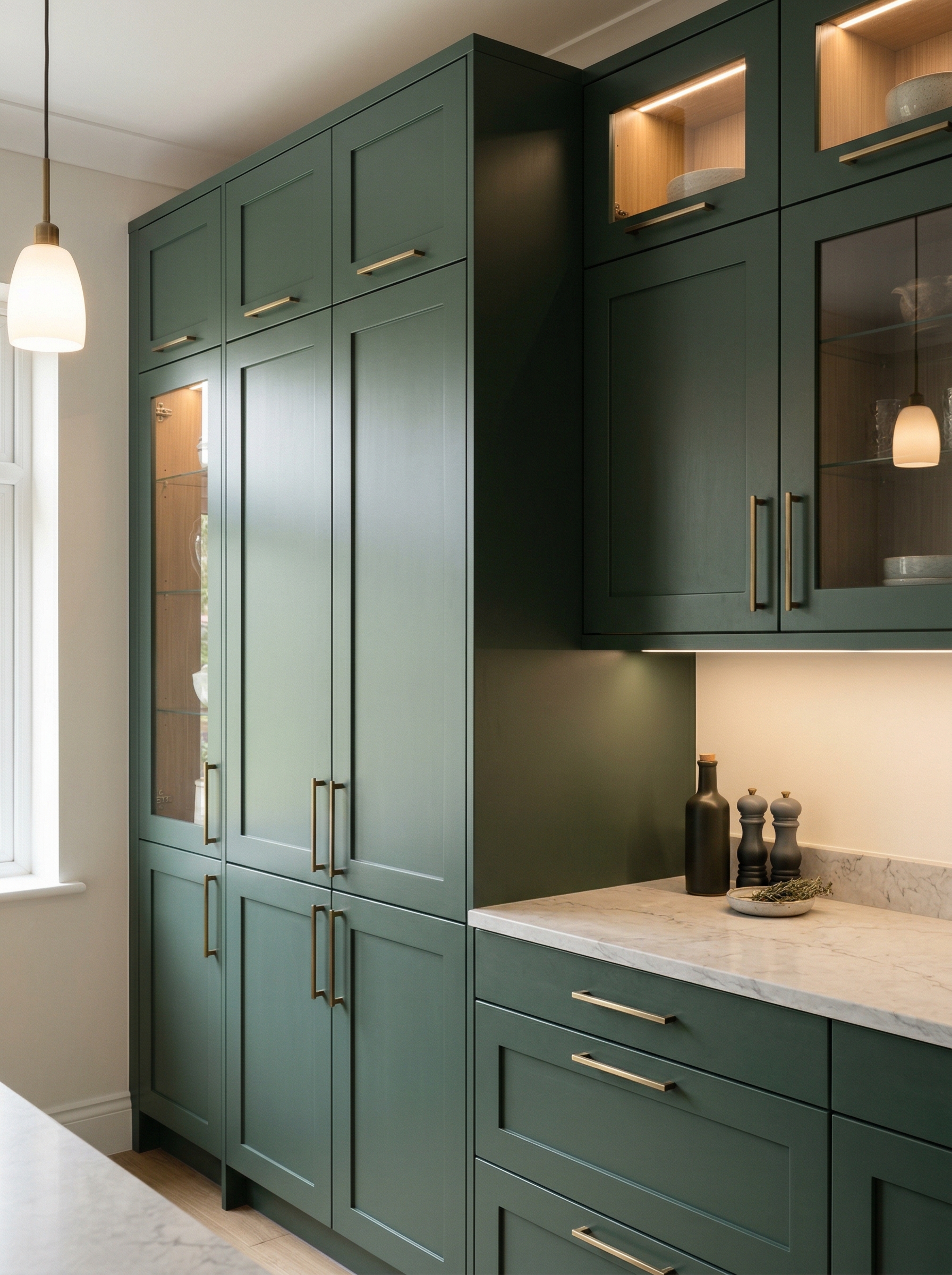 Bespoke kitchen installation, full-height cabinetry and considered storage design
