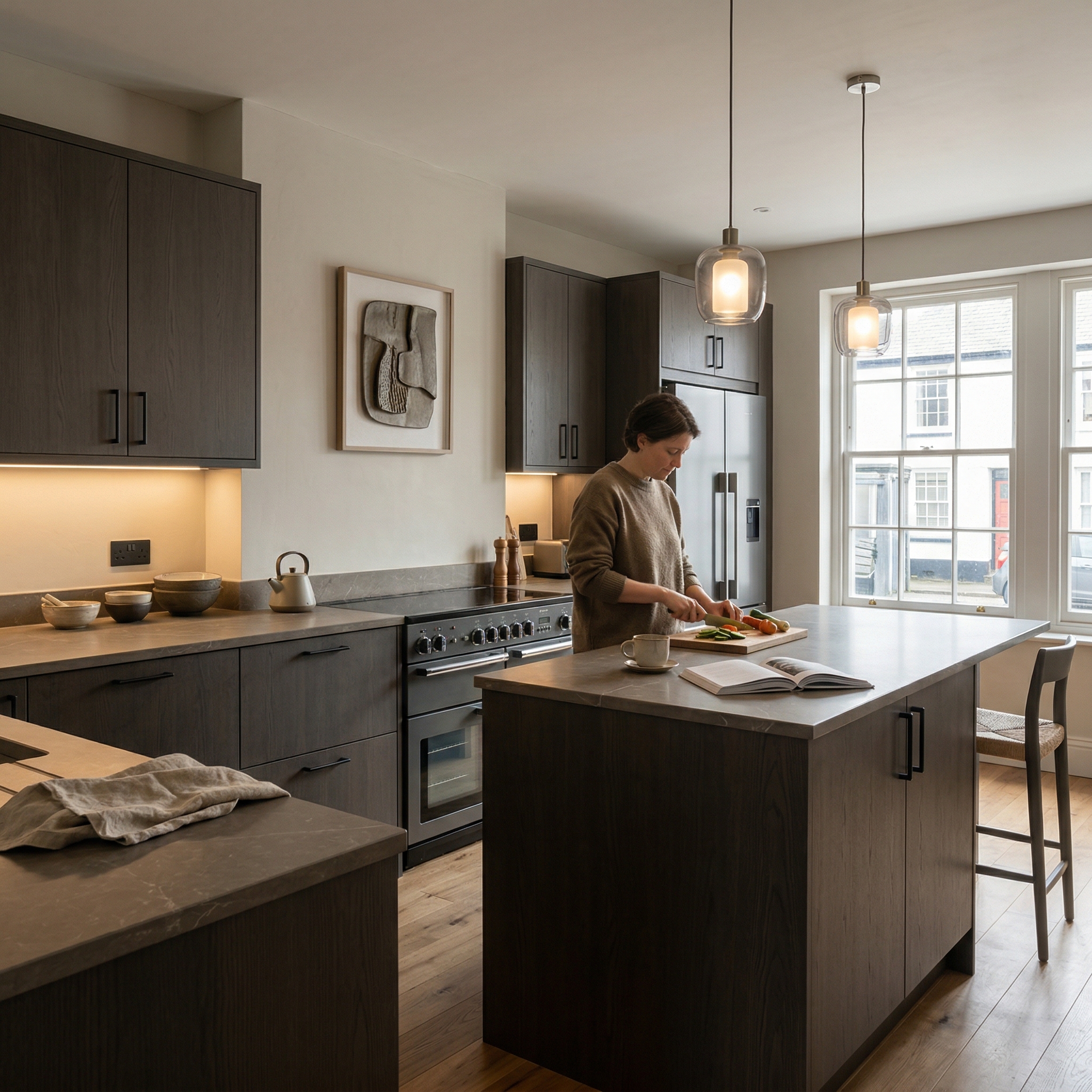 Bespoke kitchen designed for a Padstow home, quality materials and considered layout