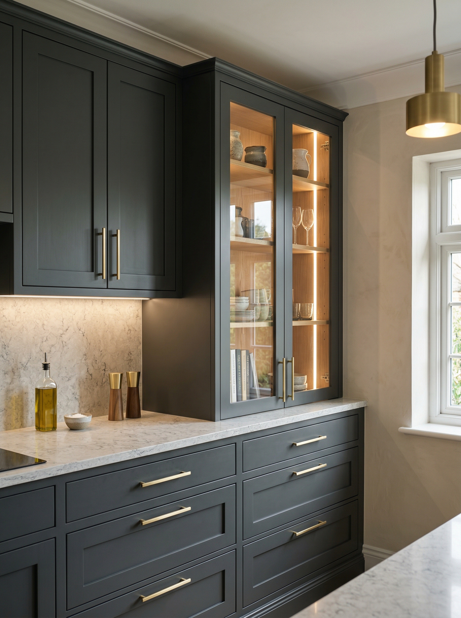 Bespoke kitchen installation, full-height cabinetry and considered storage design