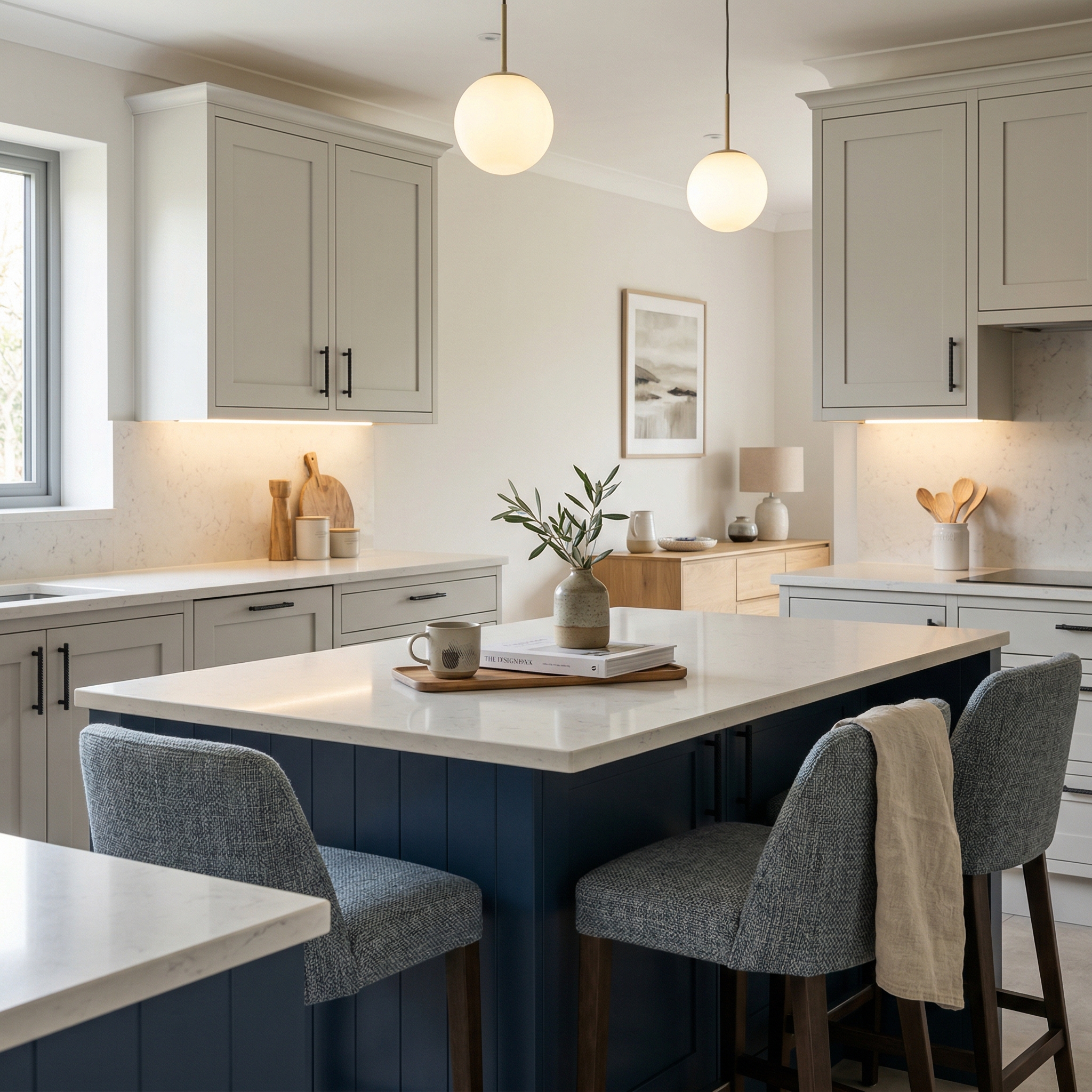 square1_800x800 Bespoke kitchen island detail, matt painted handleless slab cabinetry with quality joinery