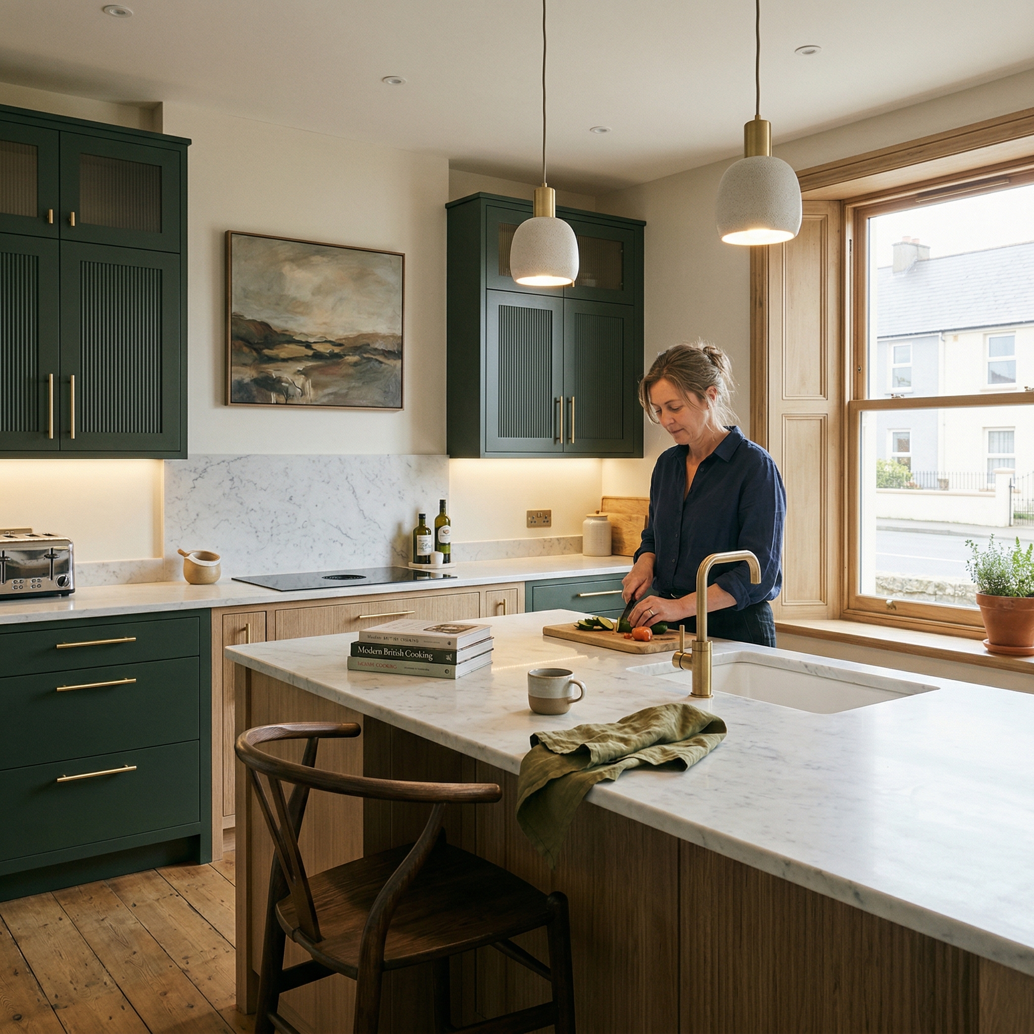 Bespoke kitchen designed for a Pembroke Dock home, quality materials and considered layout