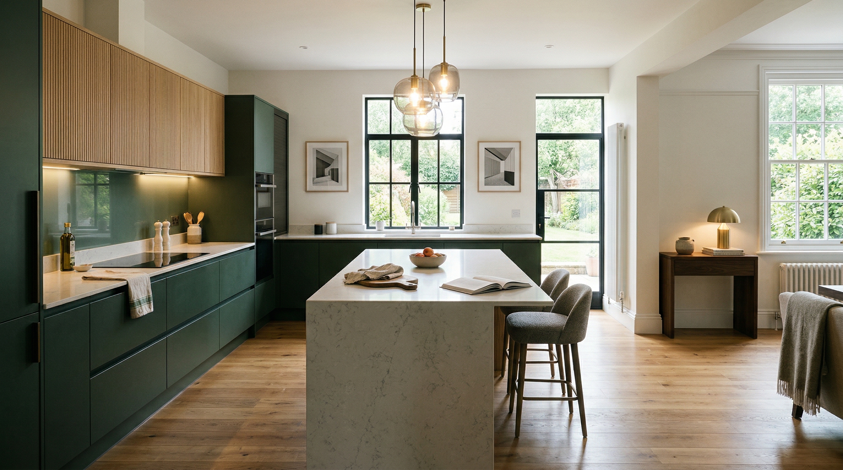 Mastercraft bespoke kitchen in Pembroke, wide architectural view showing room volume and design quality