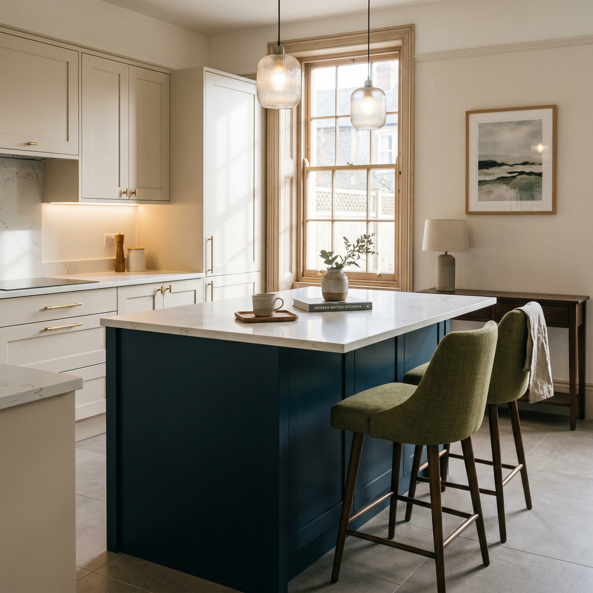 Bespoke kitchen island detail, modern shaker cabinetry with quality joinery