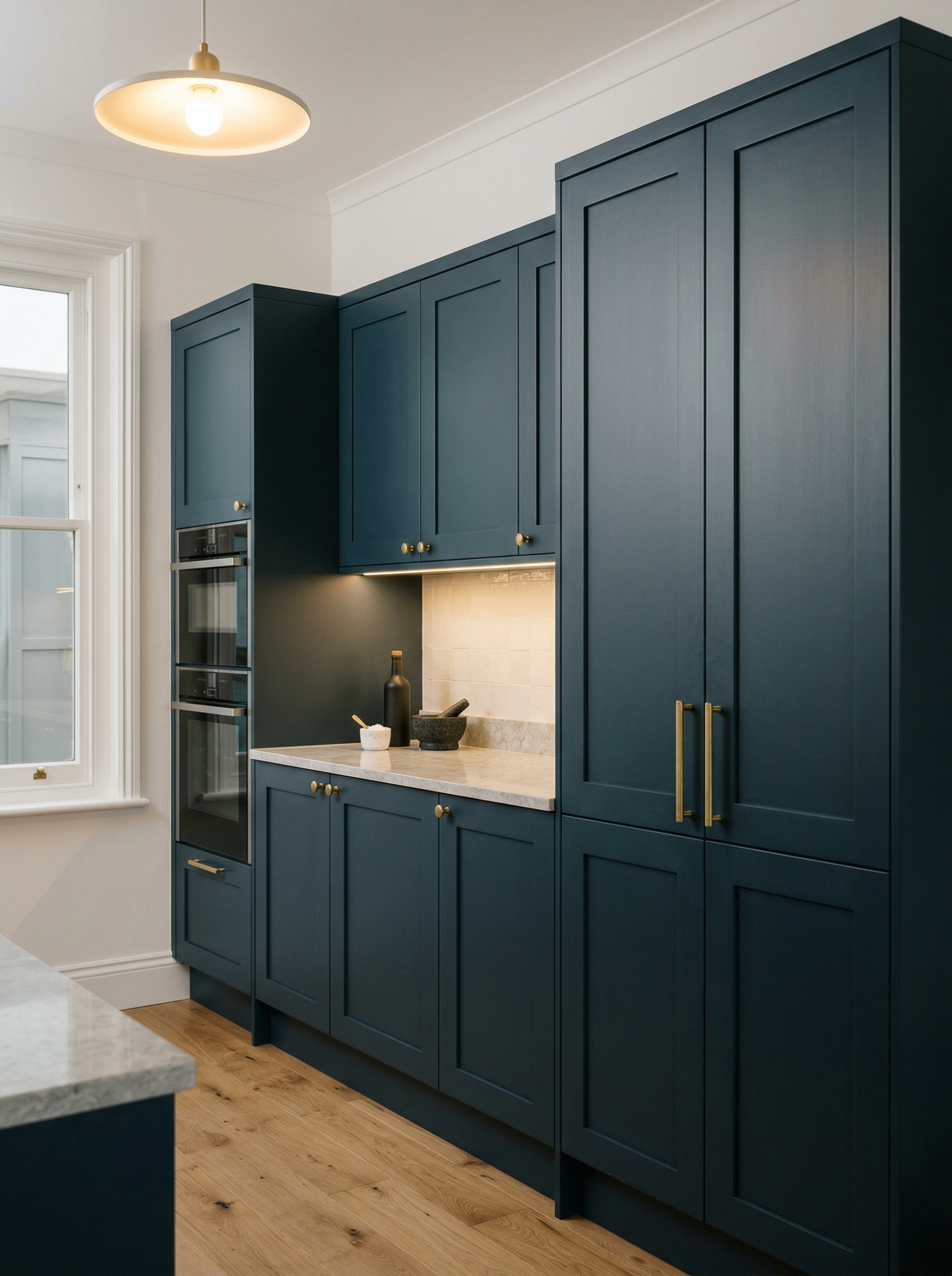 Bespoke kitchen installation, full-height cabinetry and considered storage design