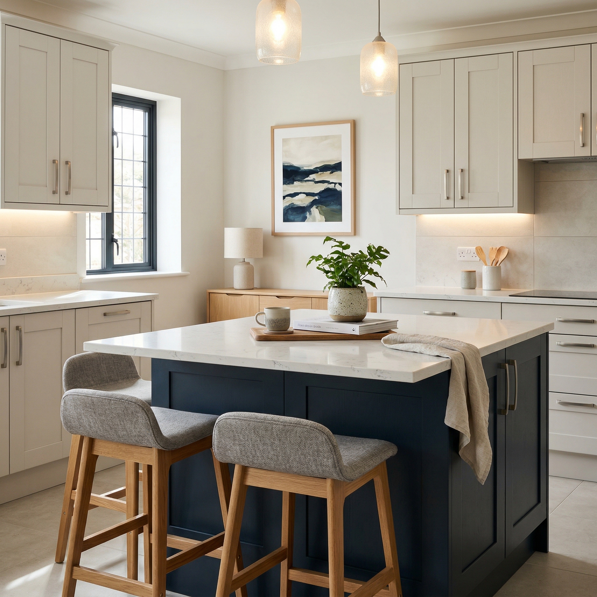 square1_800x800 Bespoke kitchen island detail, matt painted handleless slab cabinetry with quality joinery