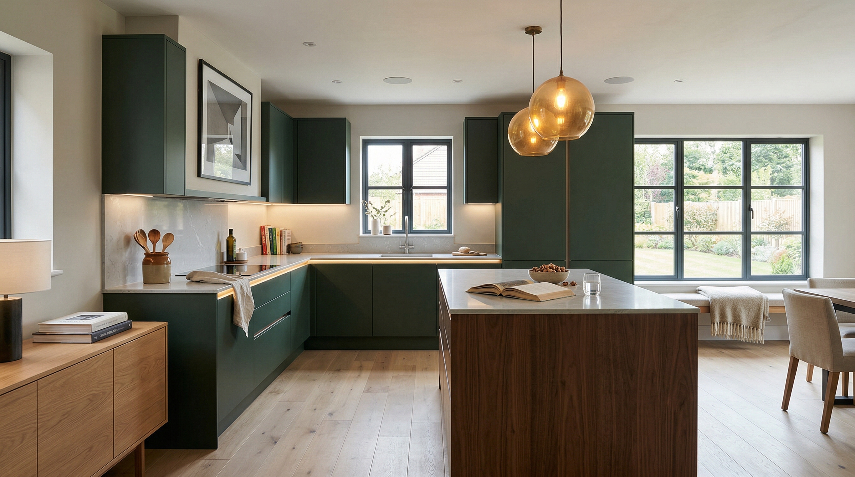 Mastercraft bespoke kitchen in Peterlee, wide architectural view showing room volume and design quality