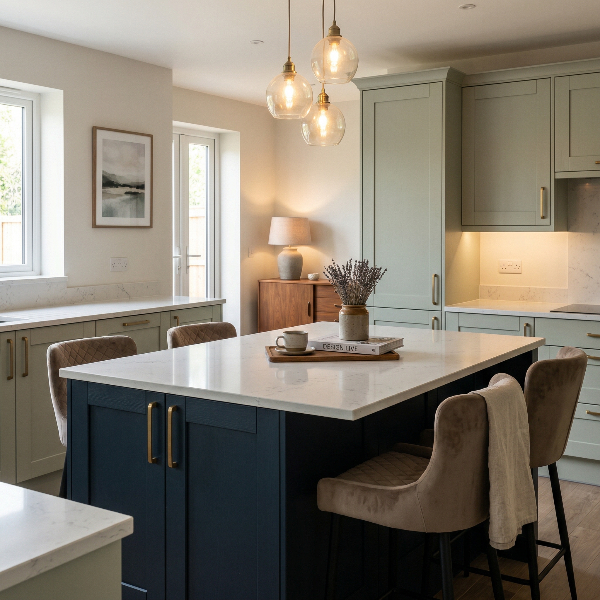 square1_800x800 Bespoke kitchen island detail, matt painted handleless slab cabinetry with quality joinery
