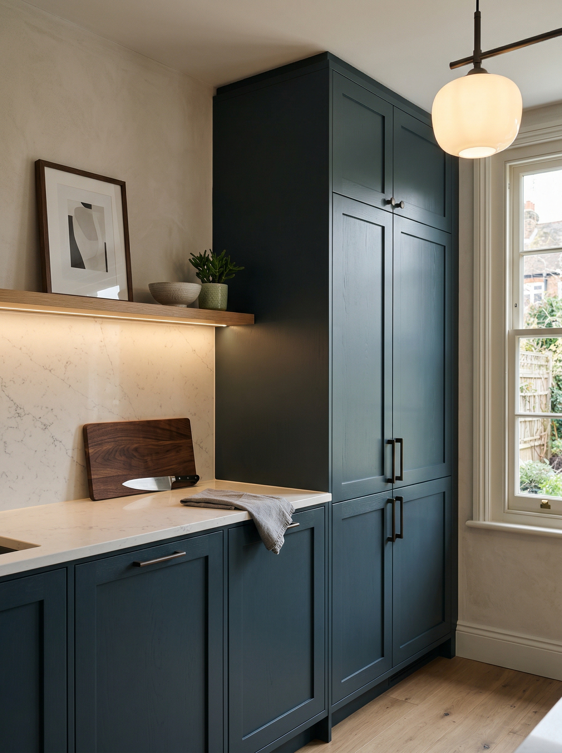 portrait1_600x800 Tall view of full-height bespoke kitchen cabinetry, timber veneer slab-door cabinetry