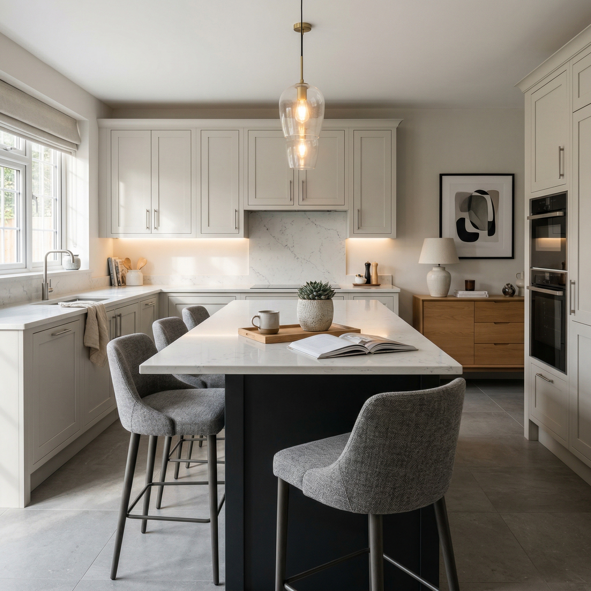 Bespoke kitchen island detail, timber veneer slab-door cabinetry with quality joinery
