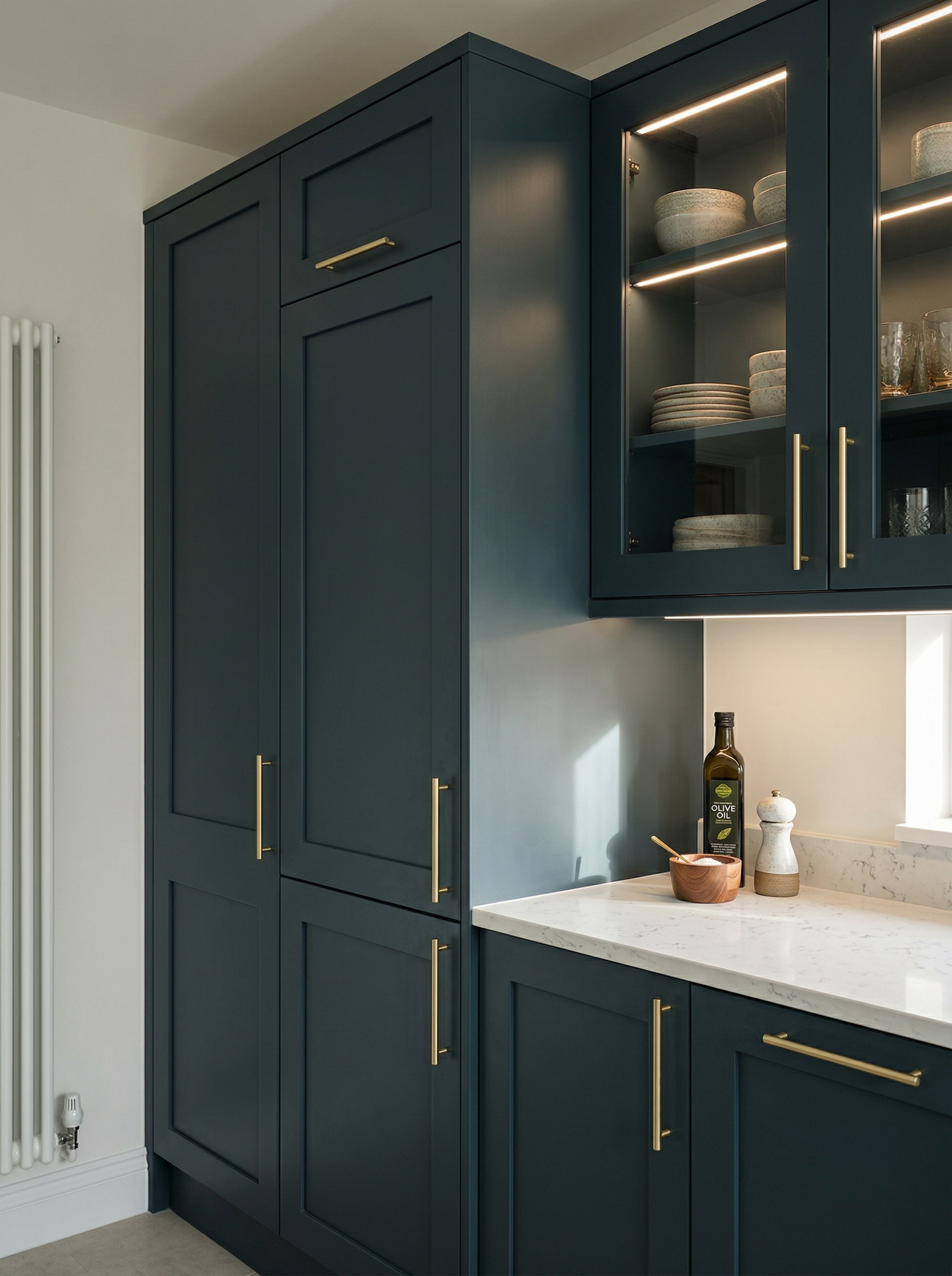 Bespoke kitchen installation, full-height cabinetry and considered storage design