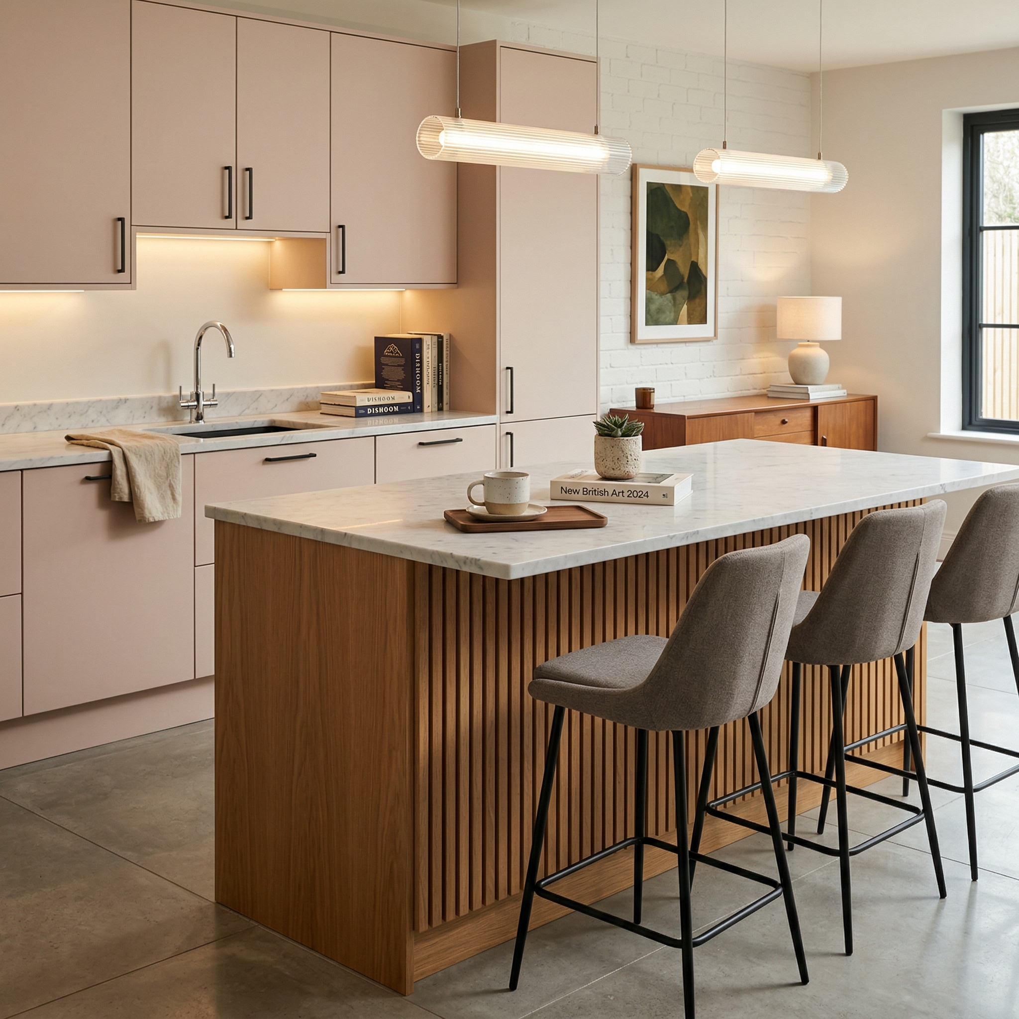 square1_800x800 Bespoke kitchen island detail, matt painted handleless slab cabinetry with quality joinery