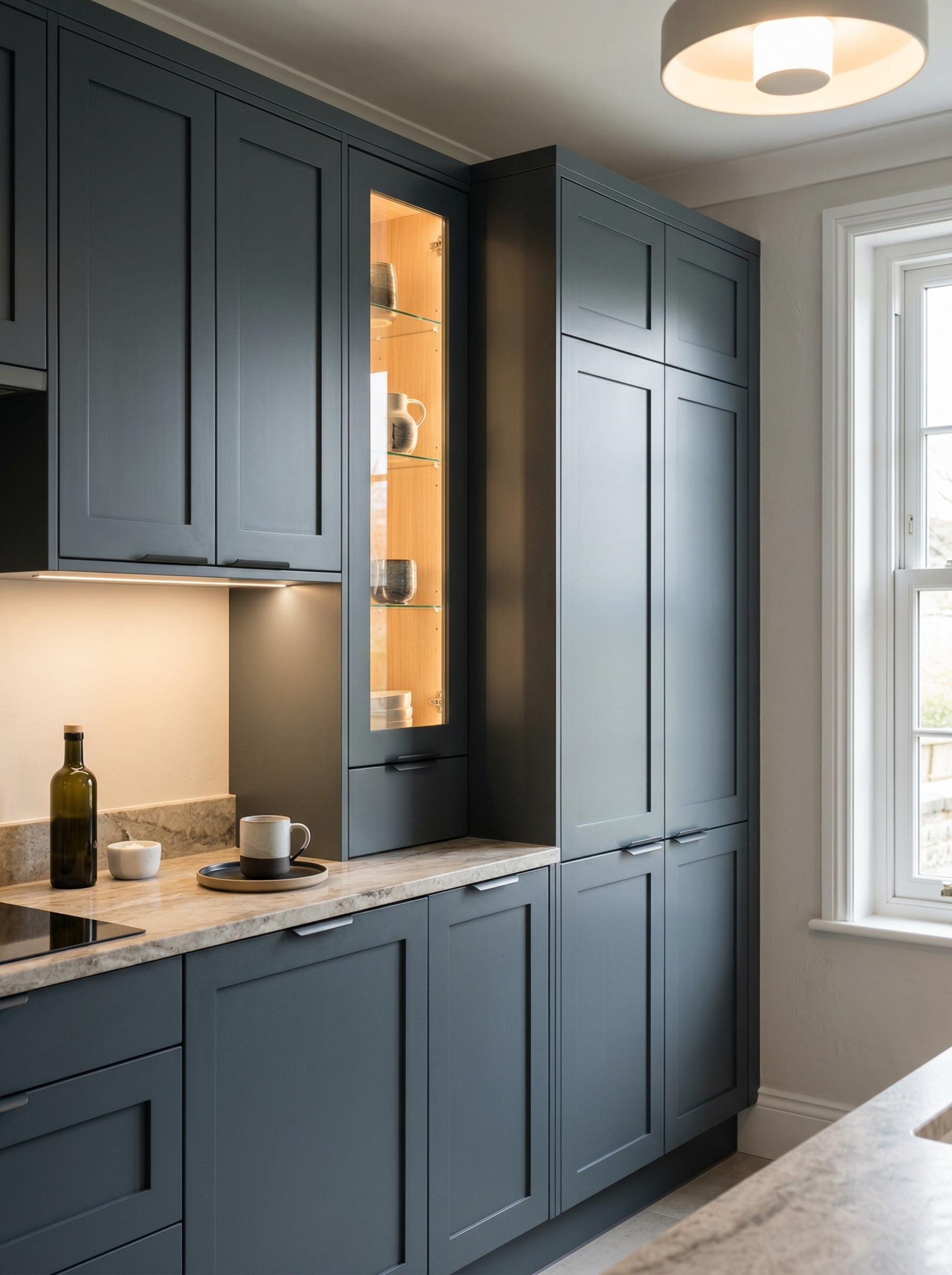 Bespoke kitchen installation, full-height cabinetry and considered storage design
