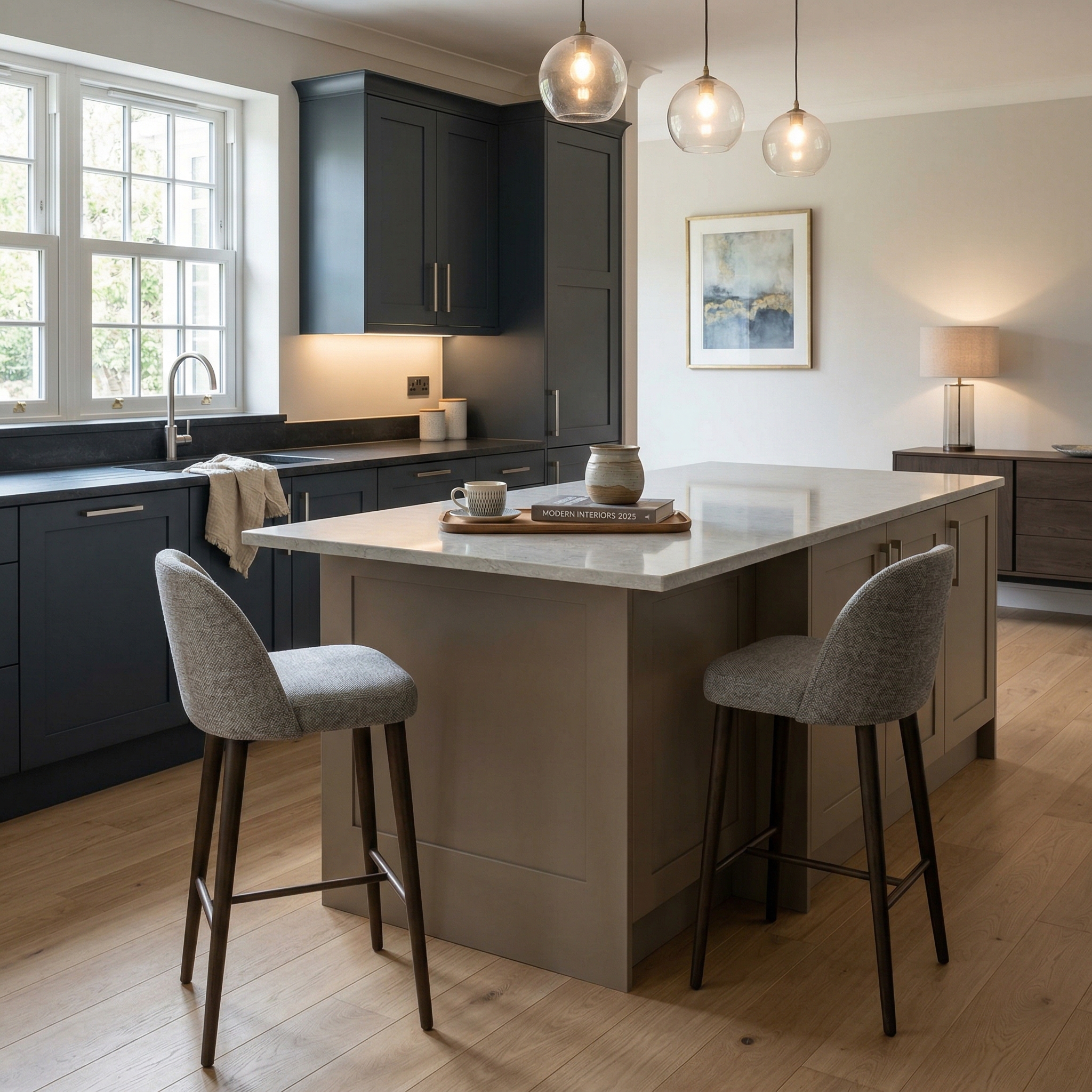 Bespoke kitchen island detail, modern shaker cabinetry with quality joinery