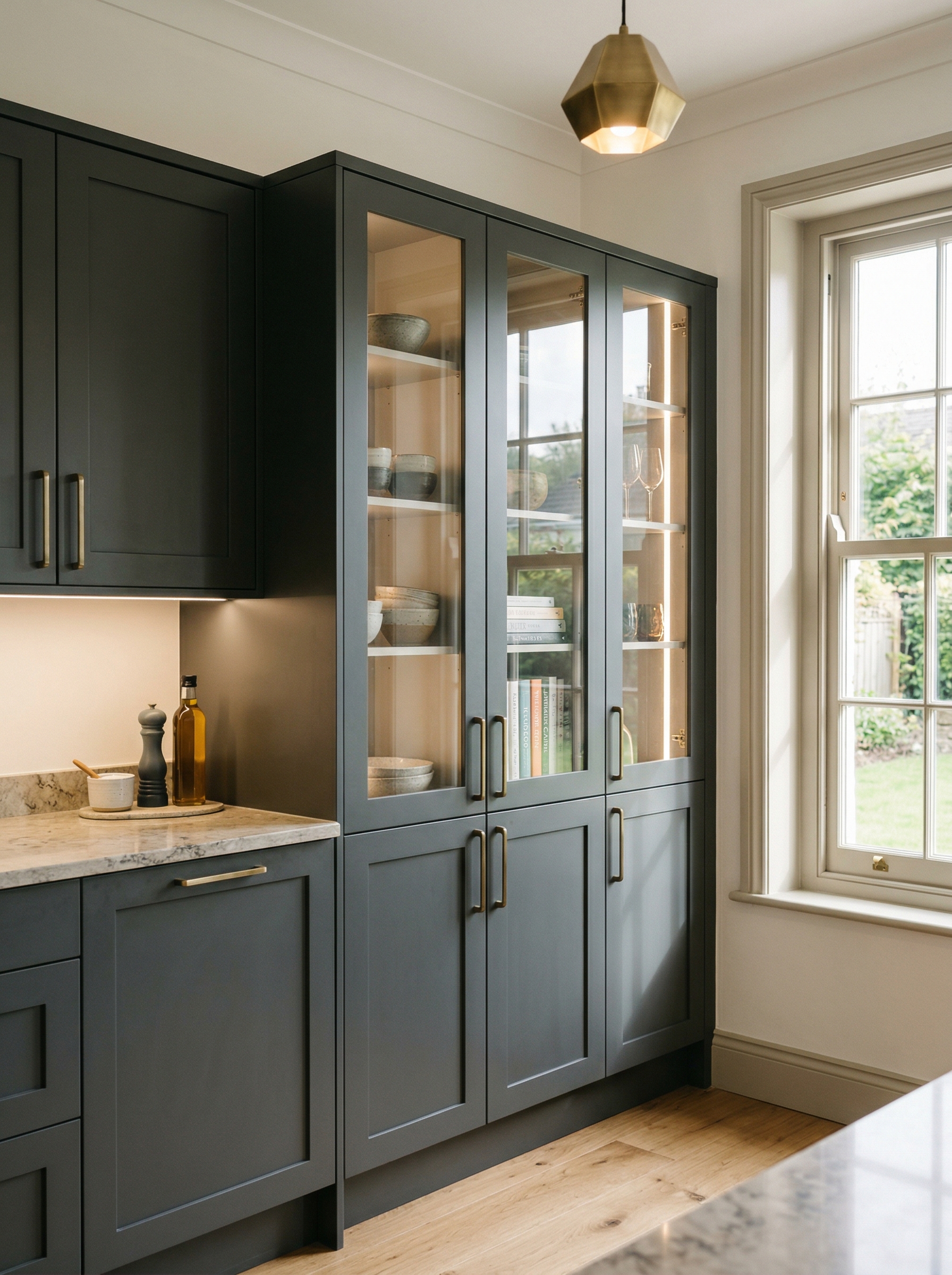 Bespoke kitchen installation, full-height cabinetry and considered storage design