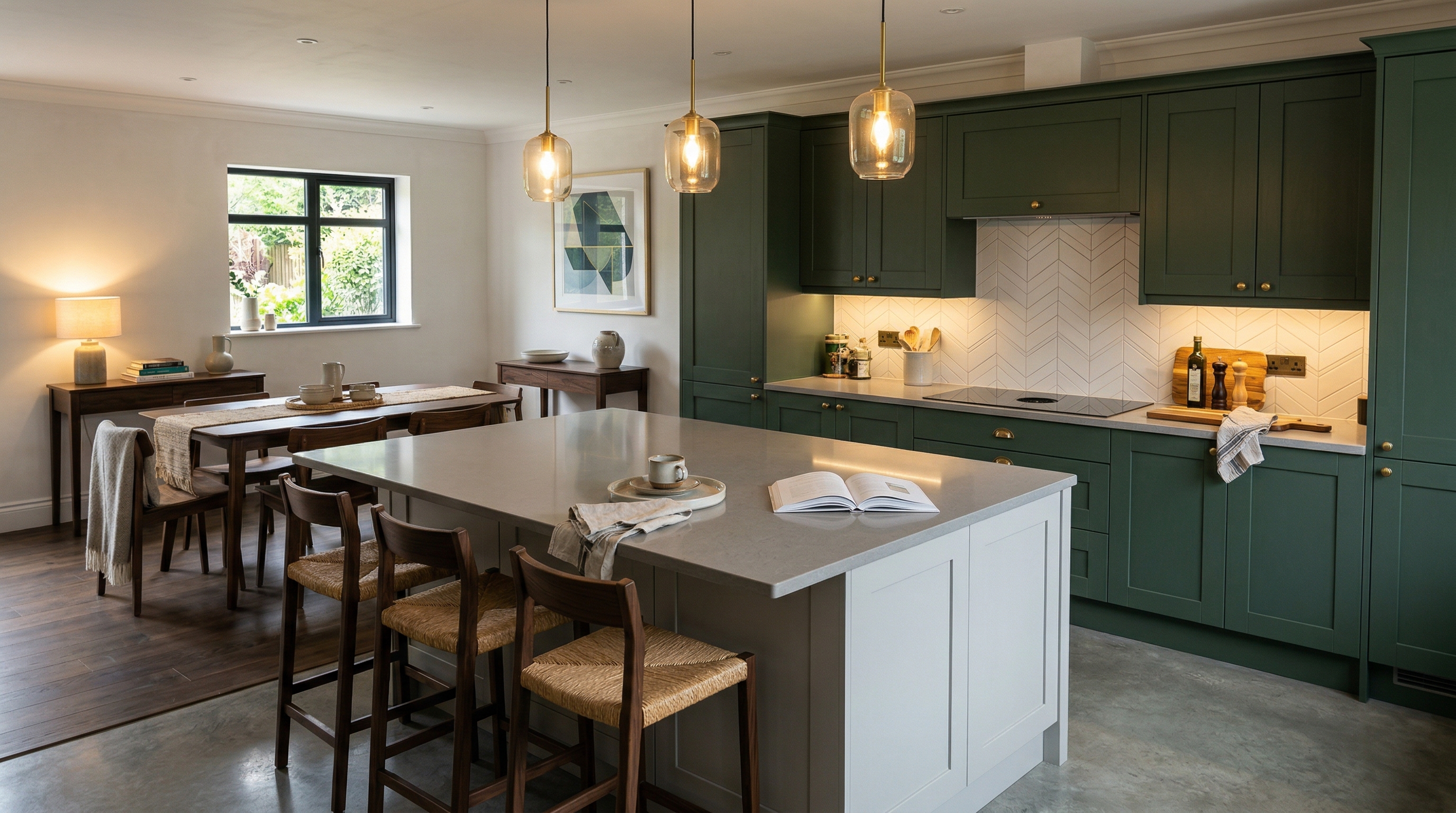 Mastercraft bespoke kitchen in Pontypridd, wide architectural view showing room volume and design quality