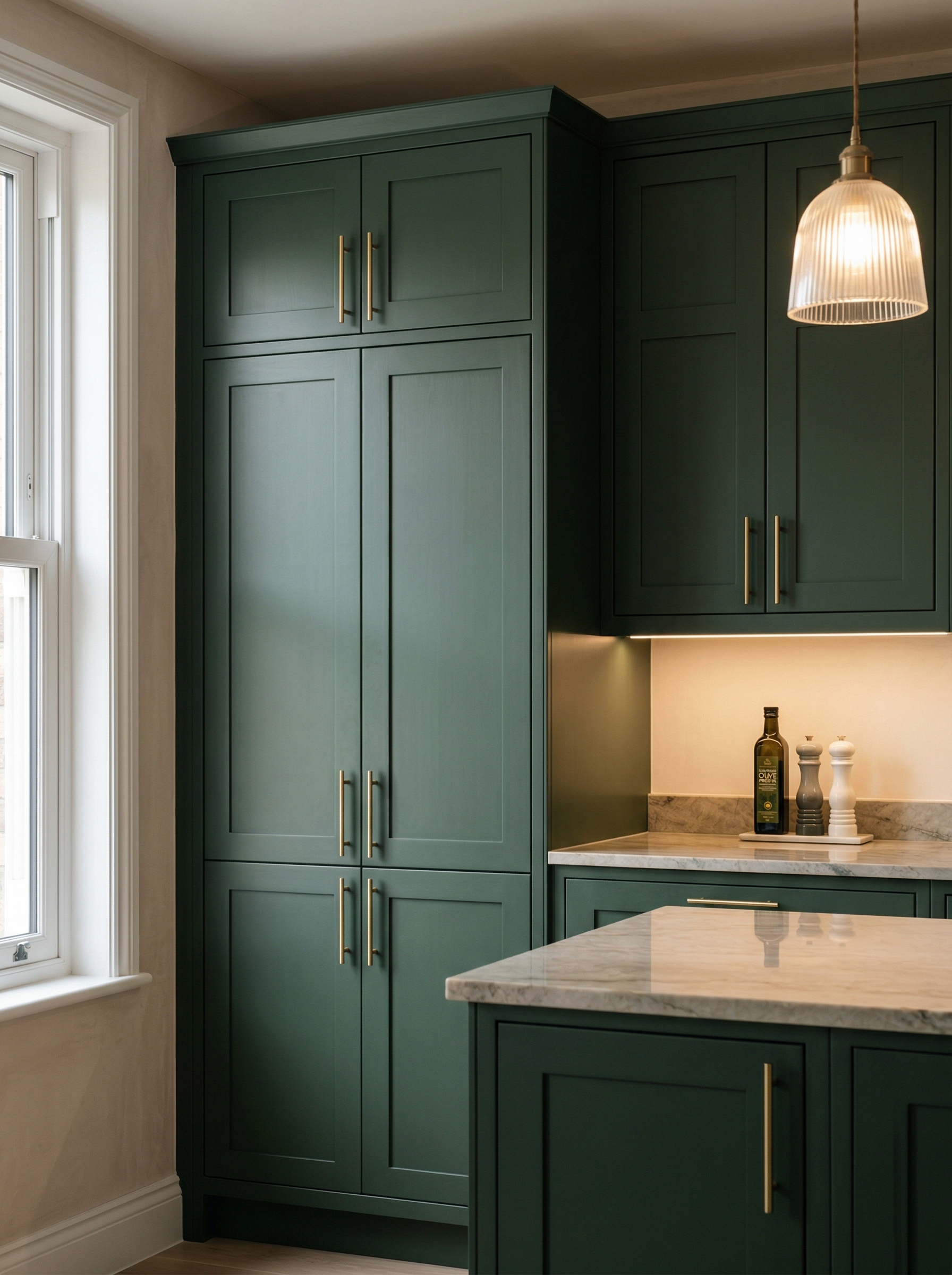 Bespoke kitchen installation, full-height cabinetry and considered storage design