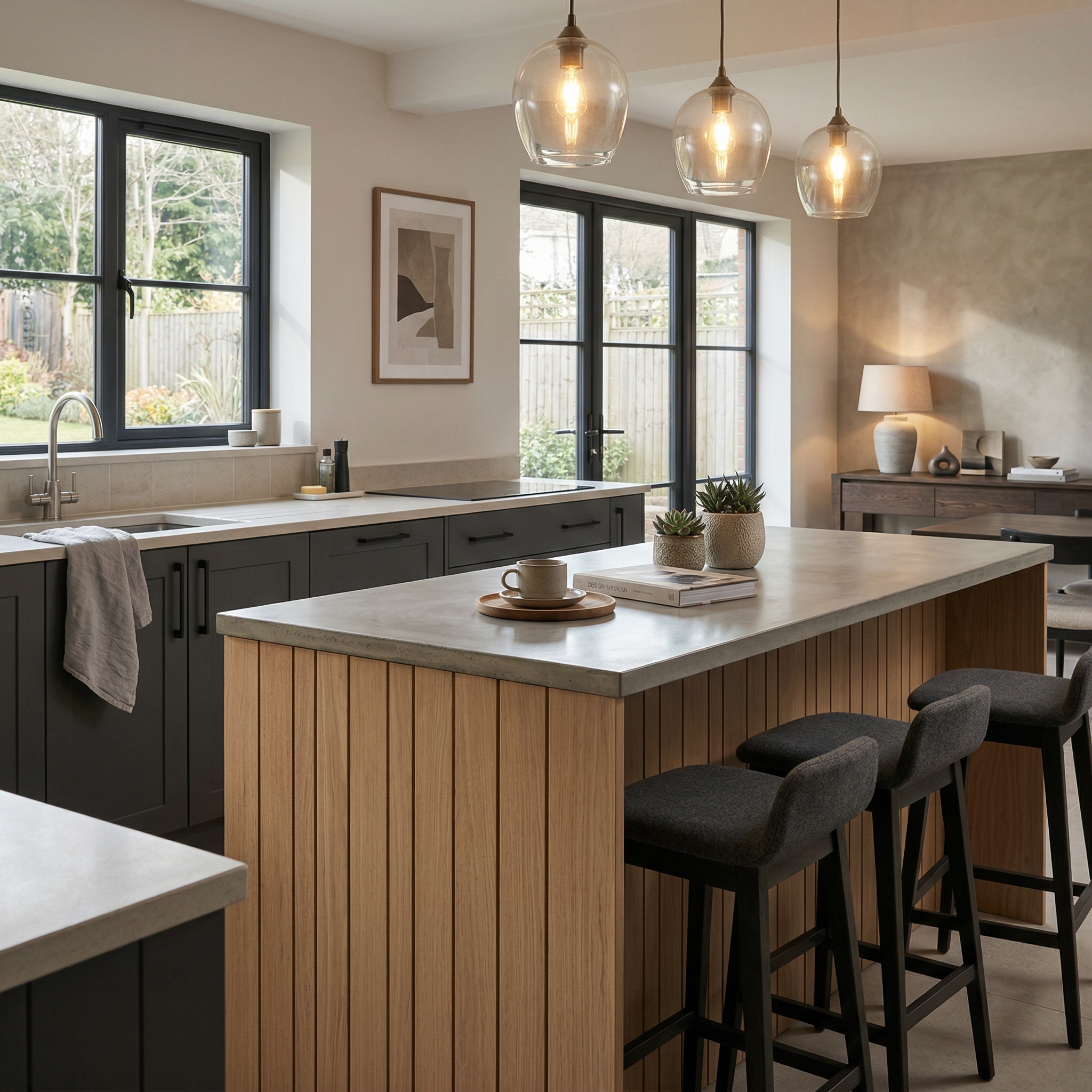 square1_800x800 Bespoke kitchen island detail, timber veneer slab-door cabinetry with quality joinery