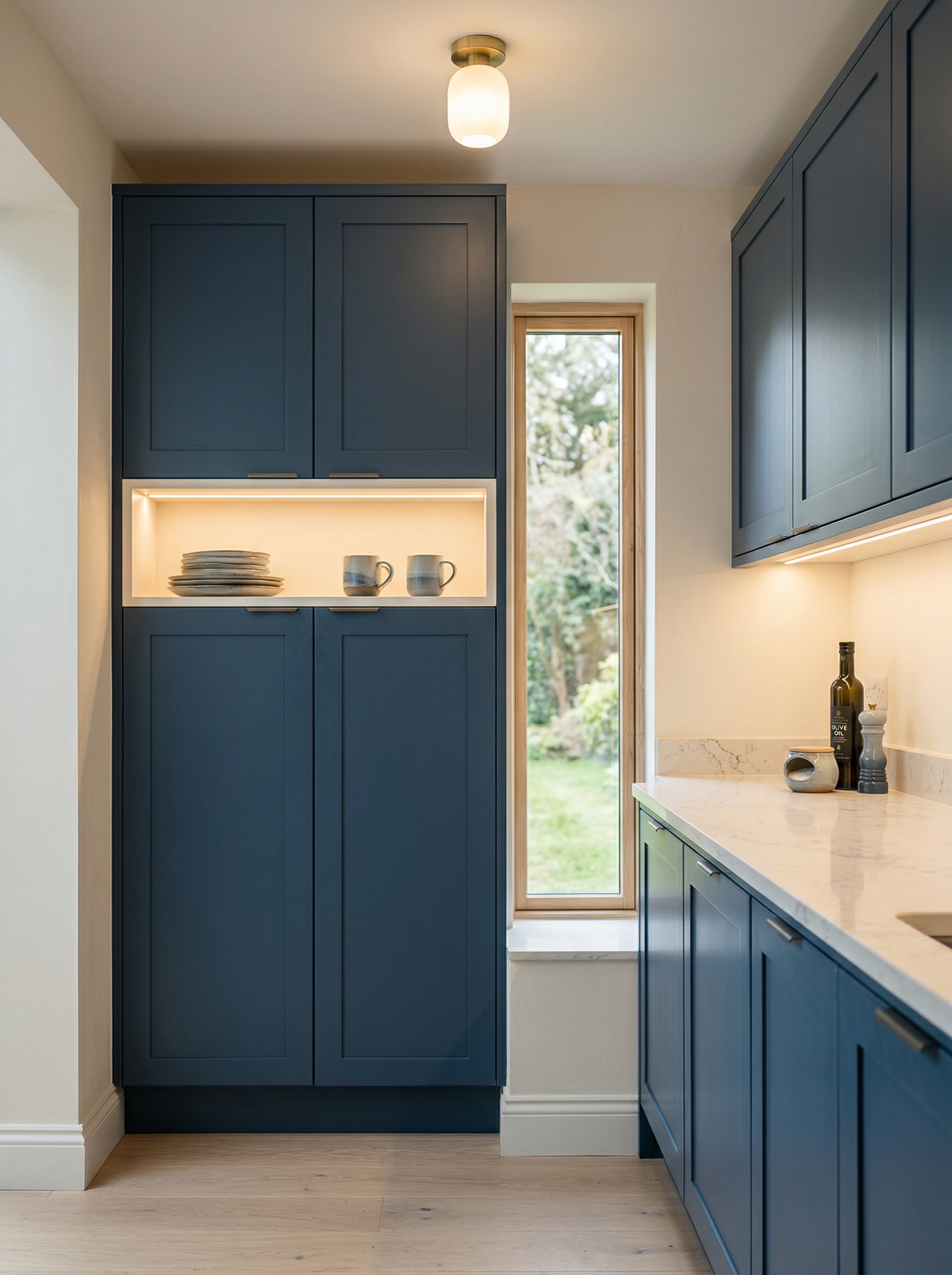 Bespoke kitchen installation, full-height cabinetry and considered storage design