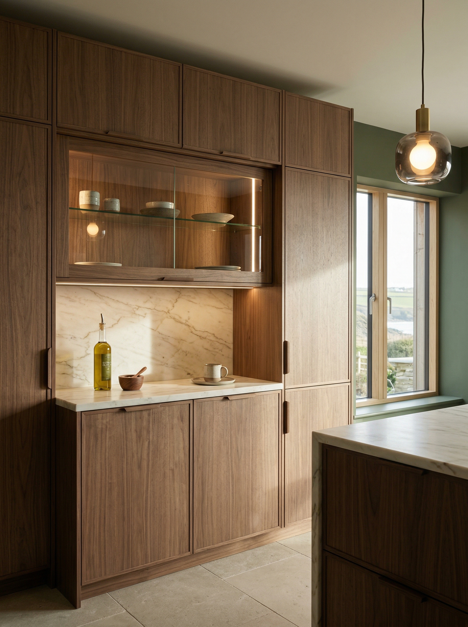 Bespoke kitchen installation, full-height cabinetry and considered storage design