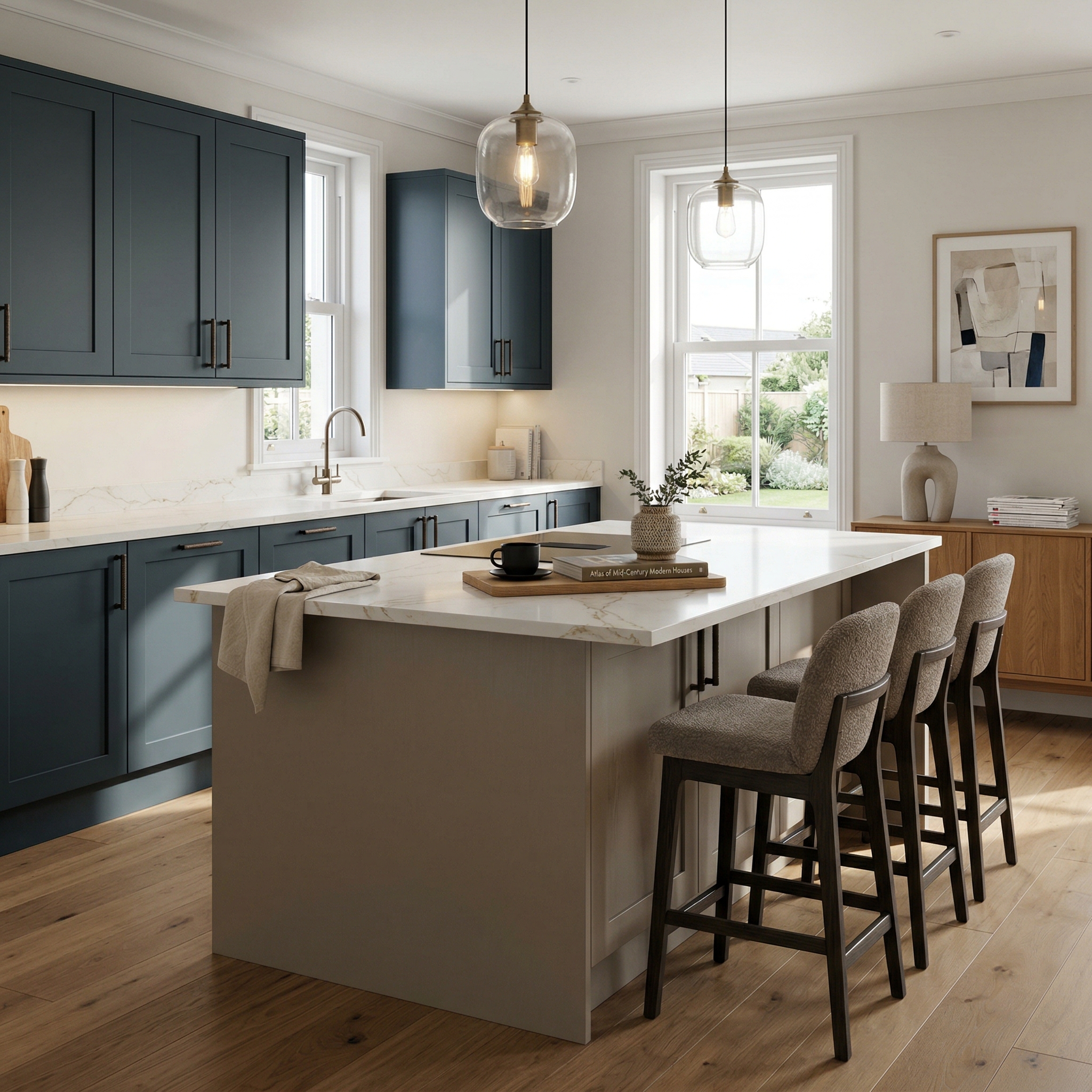 Bespoke kitchen island detail, modern shaker cabinetry with quality joinery