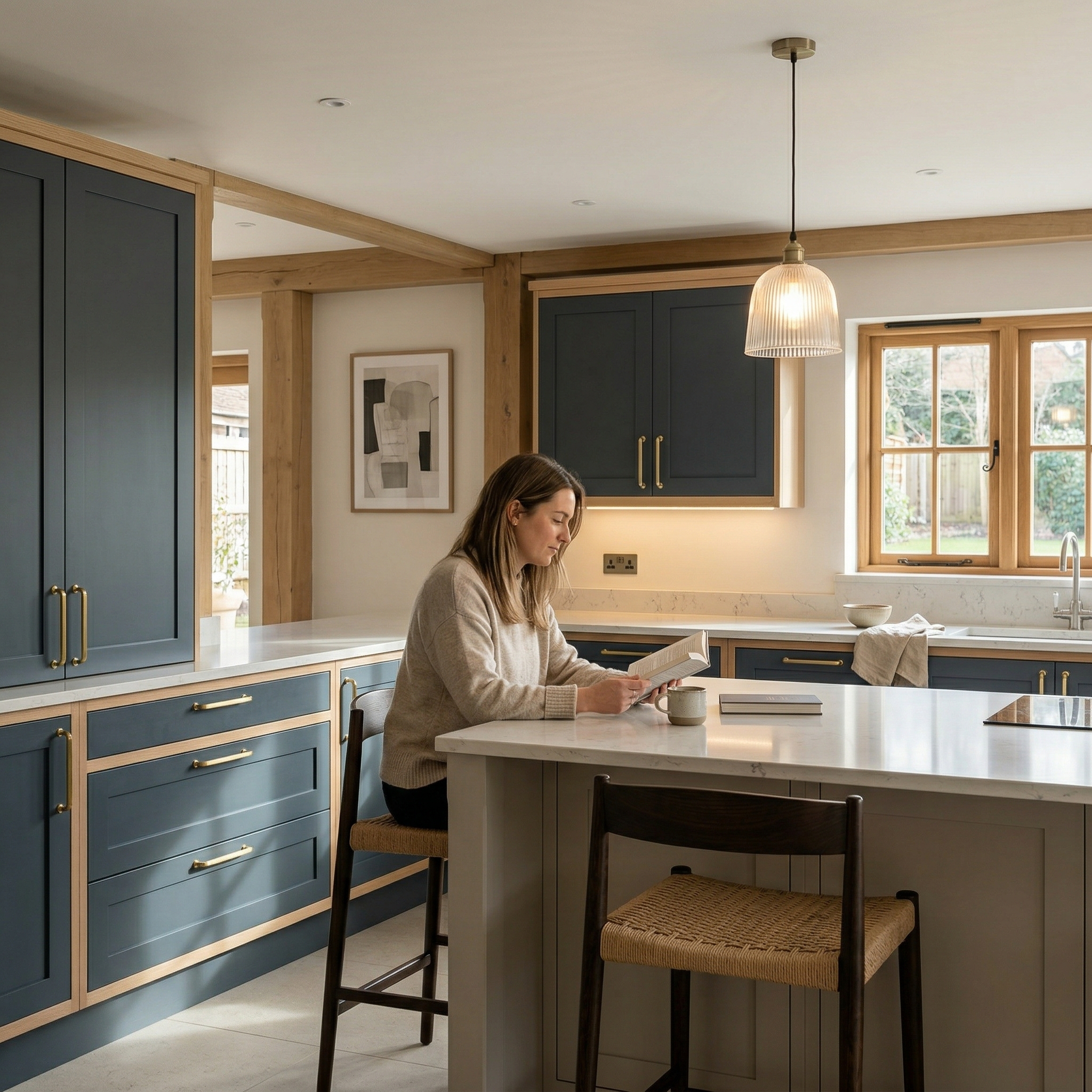 Bespoke kitchen designed for a Potton home, quality materials and considered layout