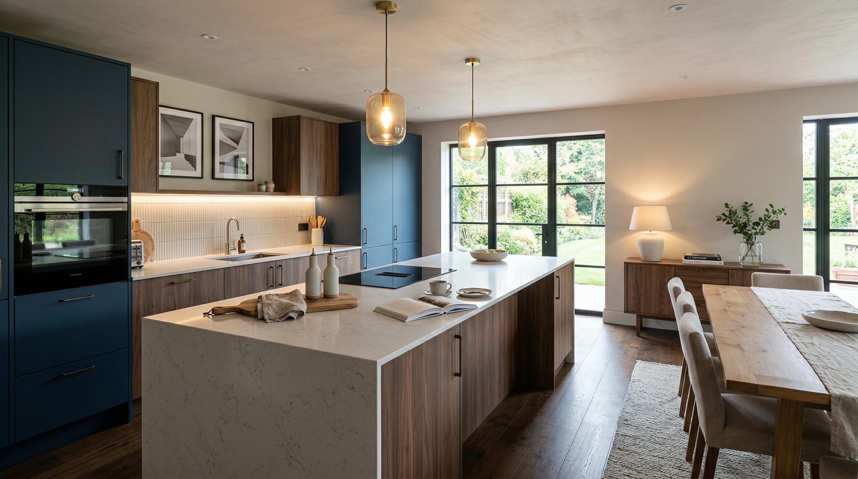 Mastercraft bespoke kitchen in Presteigne, wide architectural view showing room volume and design quality