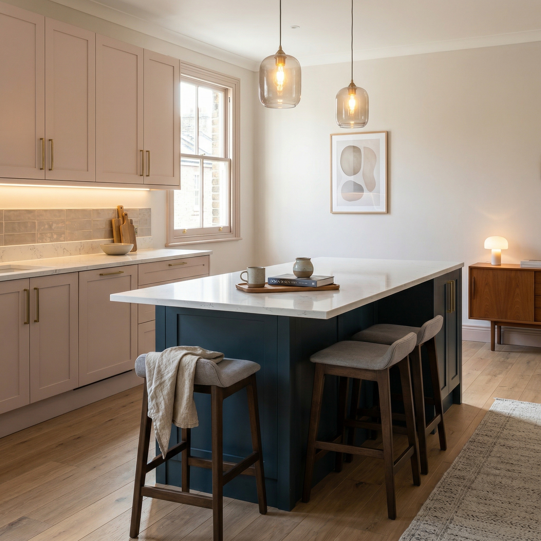 Bespoke kitchen island detail, modern shaker cabinetry with quality joinery