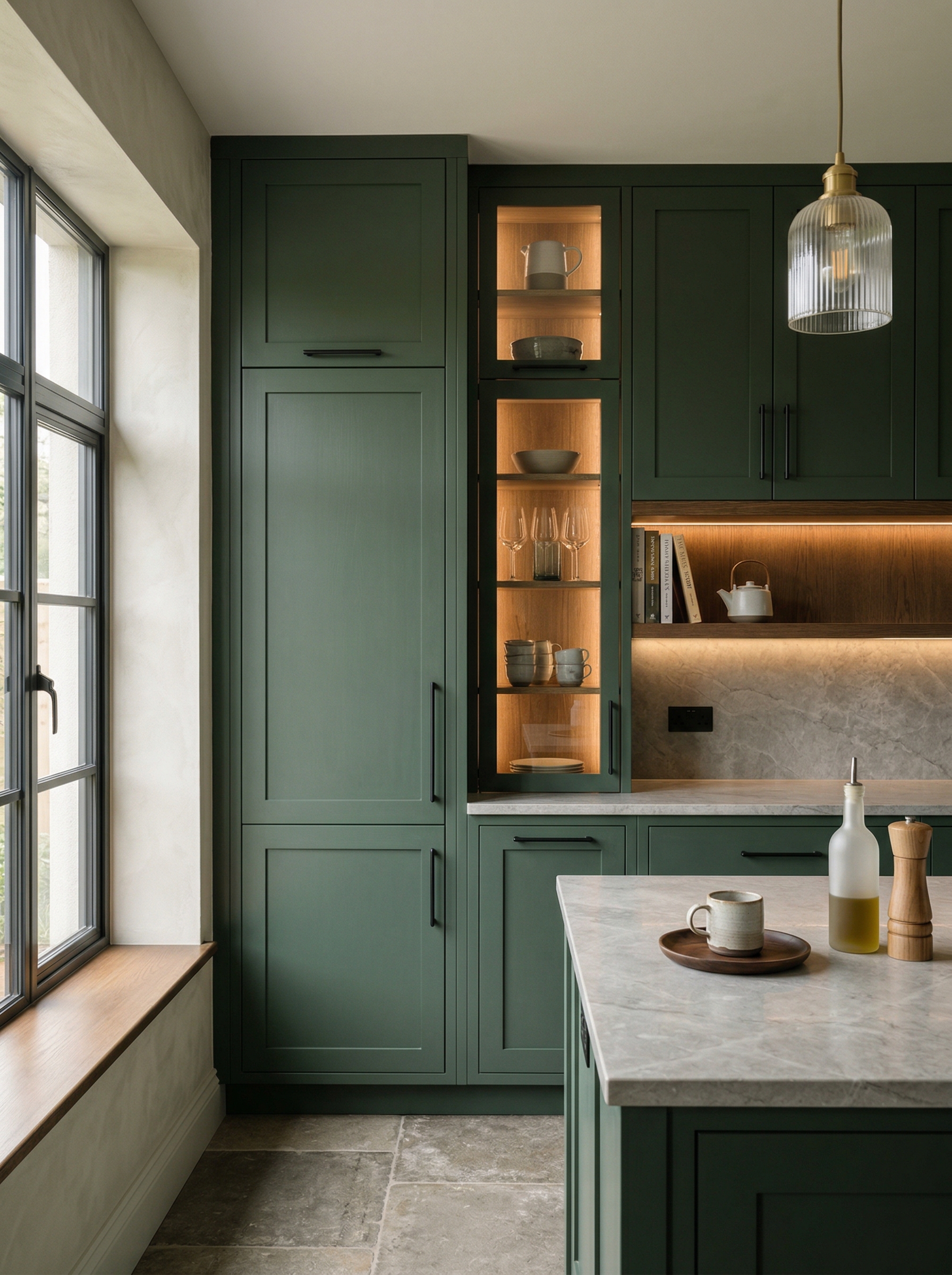 Bespoke kitchen installation, full-height cabinetry and considered storage design