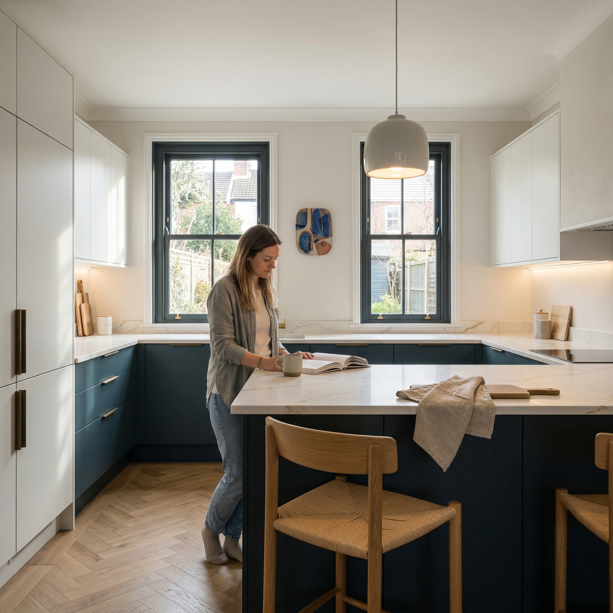Bespoke kitchen designed for a Pyle home, quality materials and considered layout