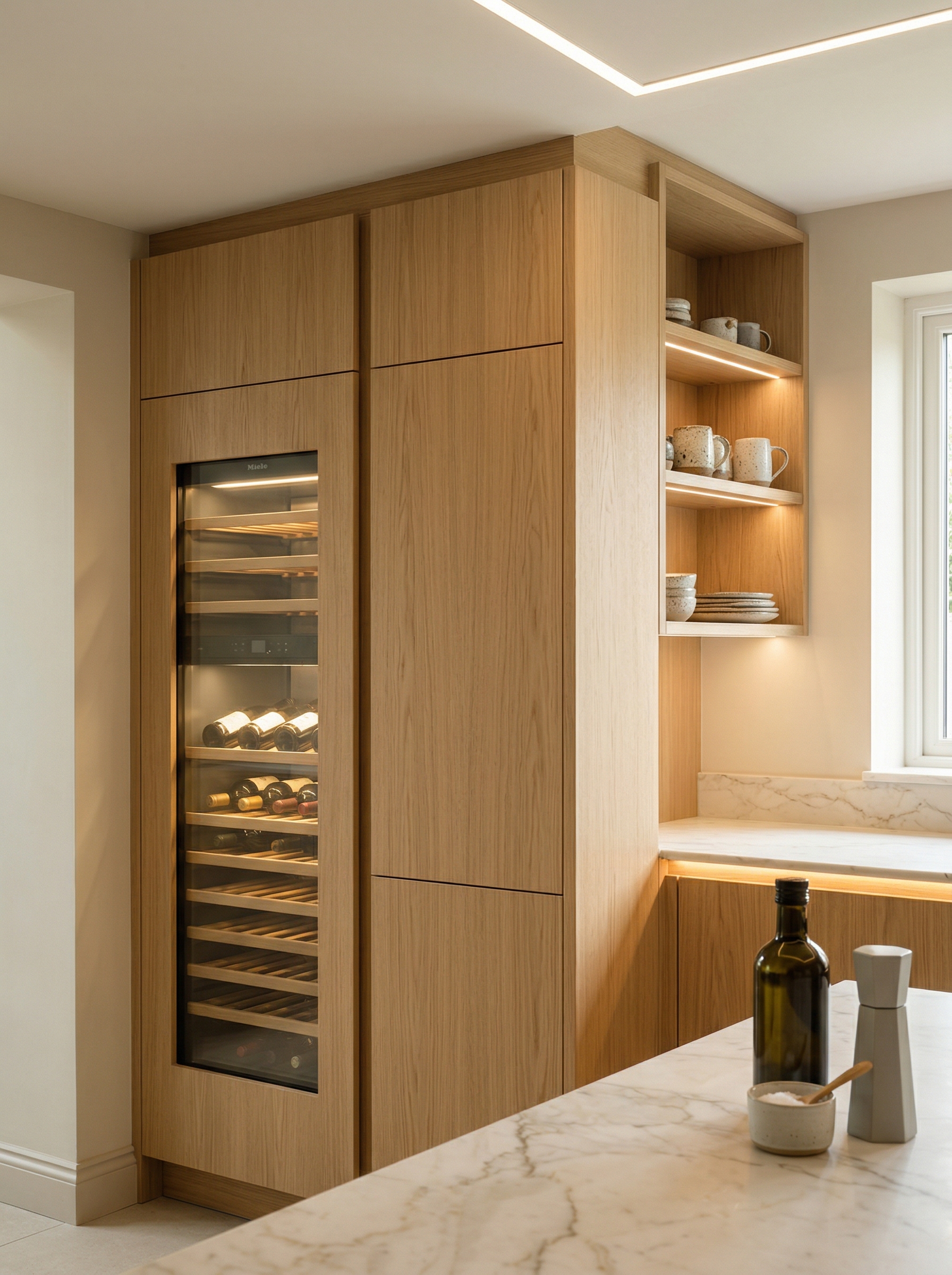 Bespoke kitchen installation, full-height cabinetry and considered storage design