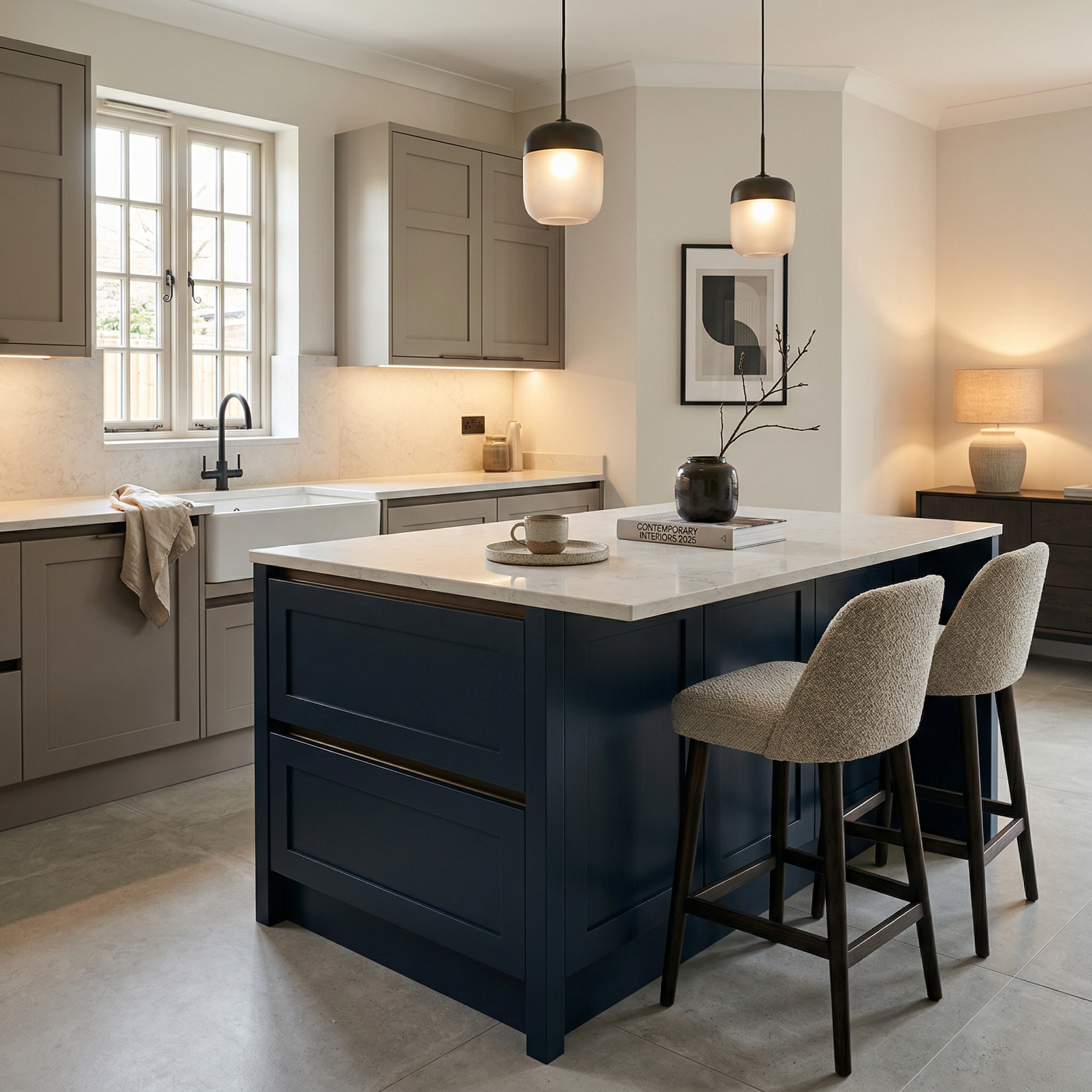 Bespoke kitchen island detail, timber veneer slab-door cabinetry with quality joinery
