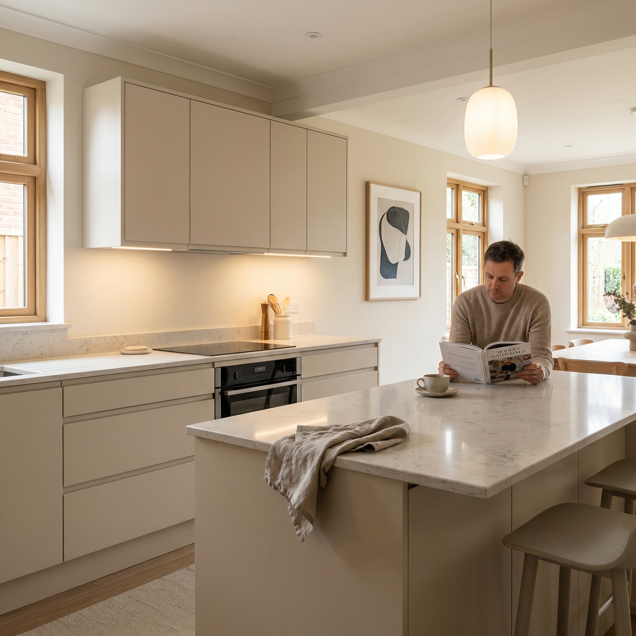 Bespoke kitchen designed for a Ramsey home, quality materials and considered layout