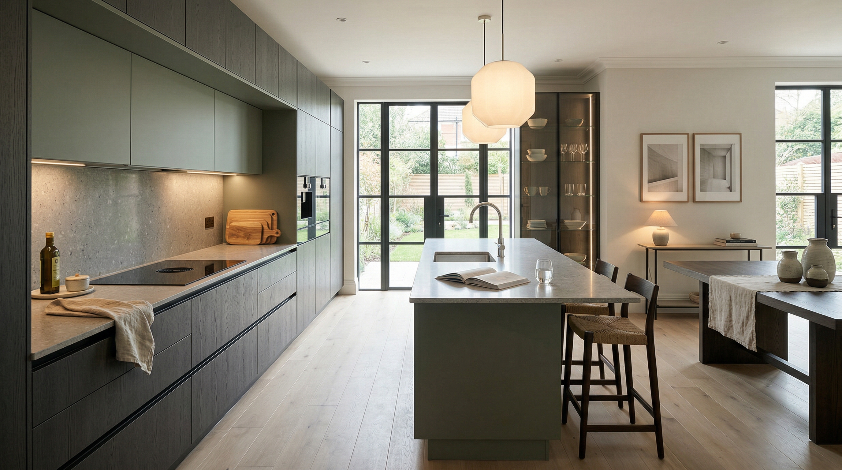 Mastercraft bespoke kitchen in Redland, wide architectural view showing room volume and design quality