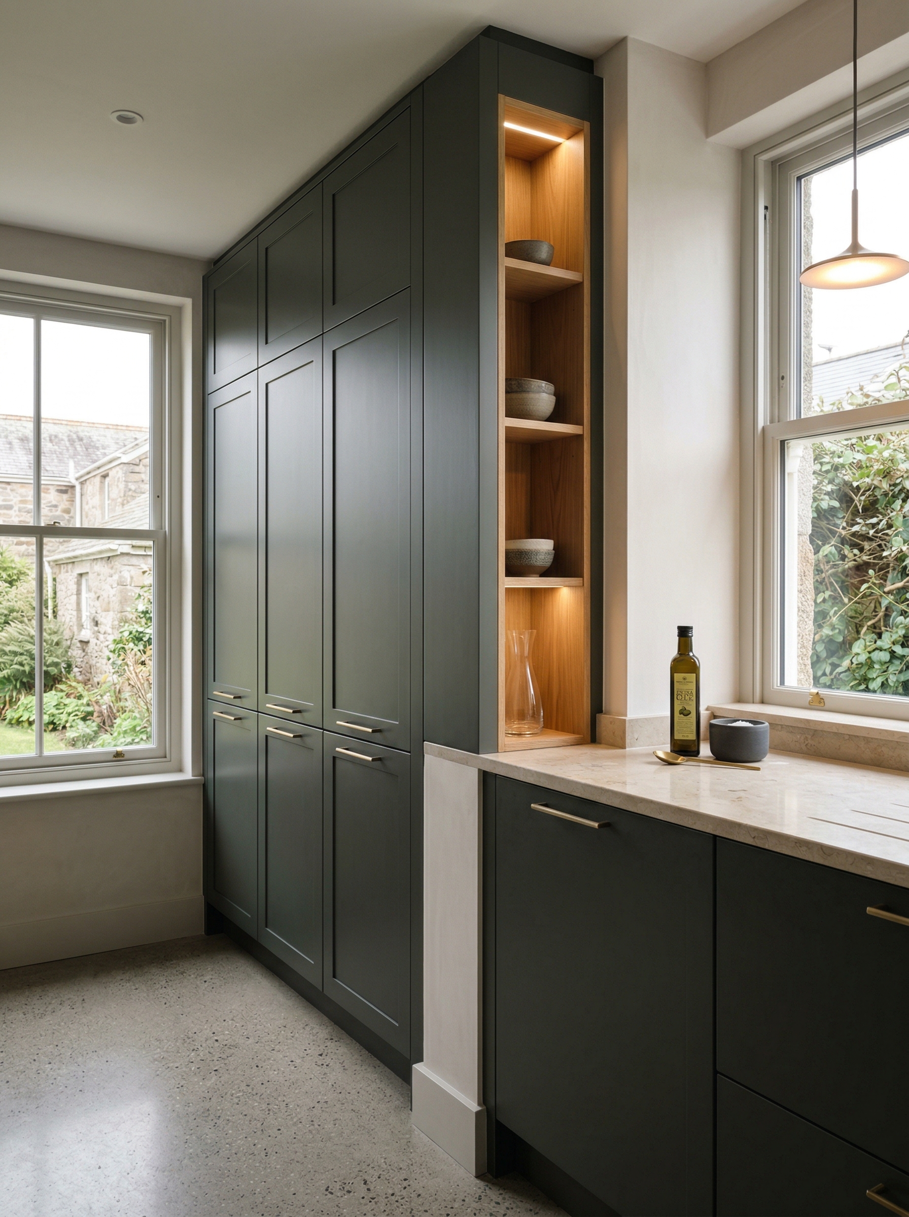 Bespoke kitchen installation, full-height cabinetry and considered storage design