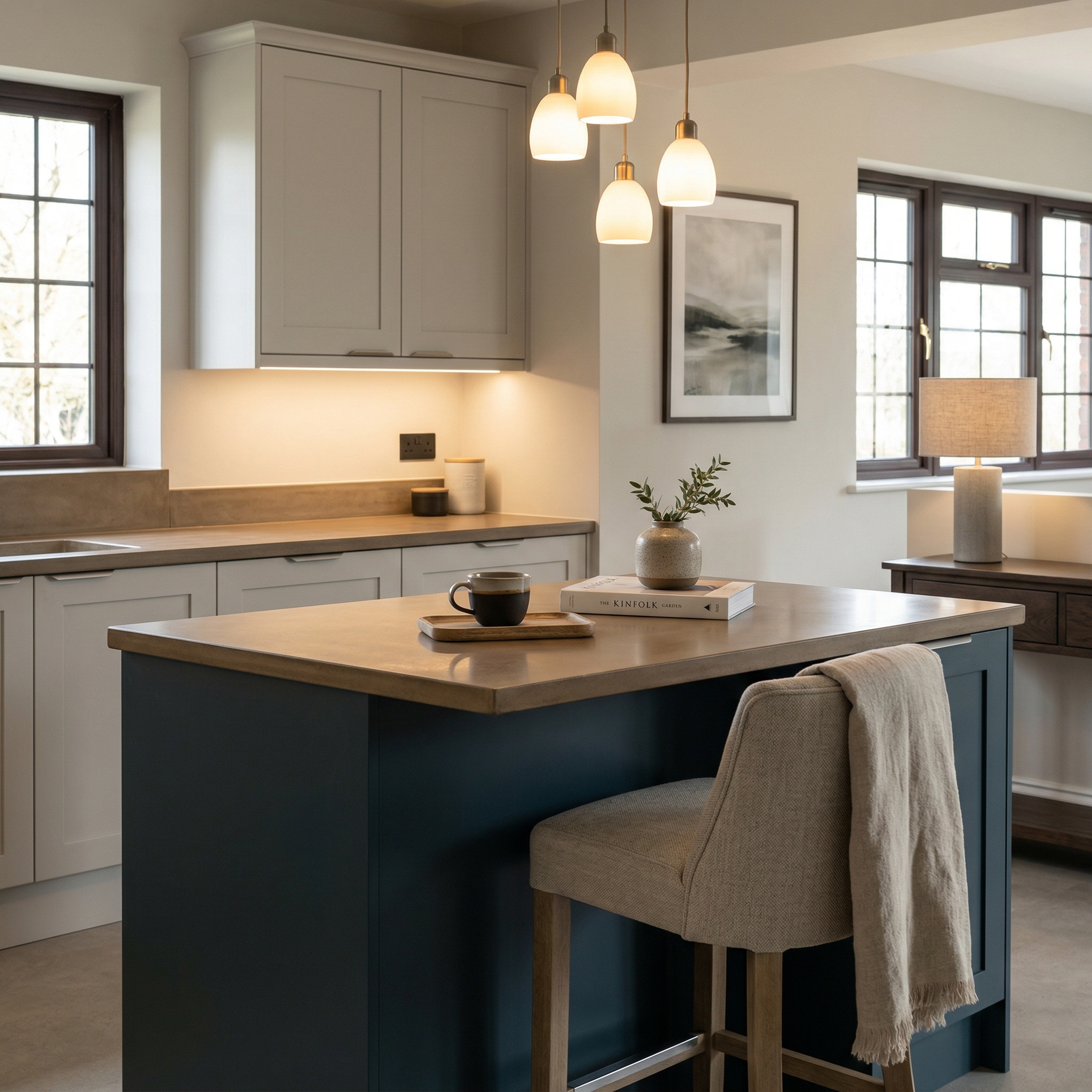 square1_800x800 Bespoke kitchen island detail, matt painted handleless slab cabinetry with quality joinery