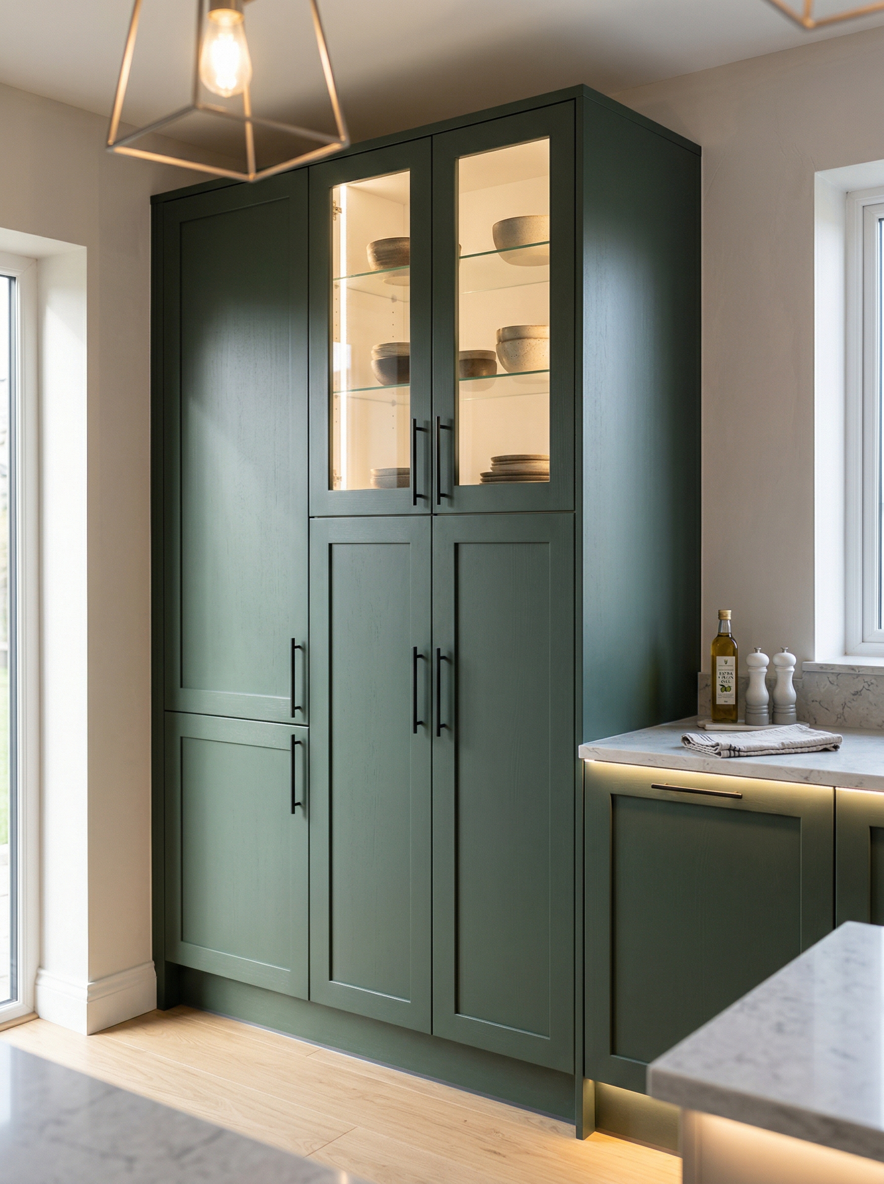 Bespoke kitchen installation, full-height cabinetry and considered storage design