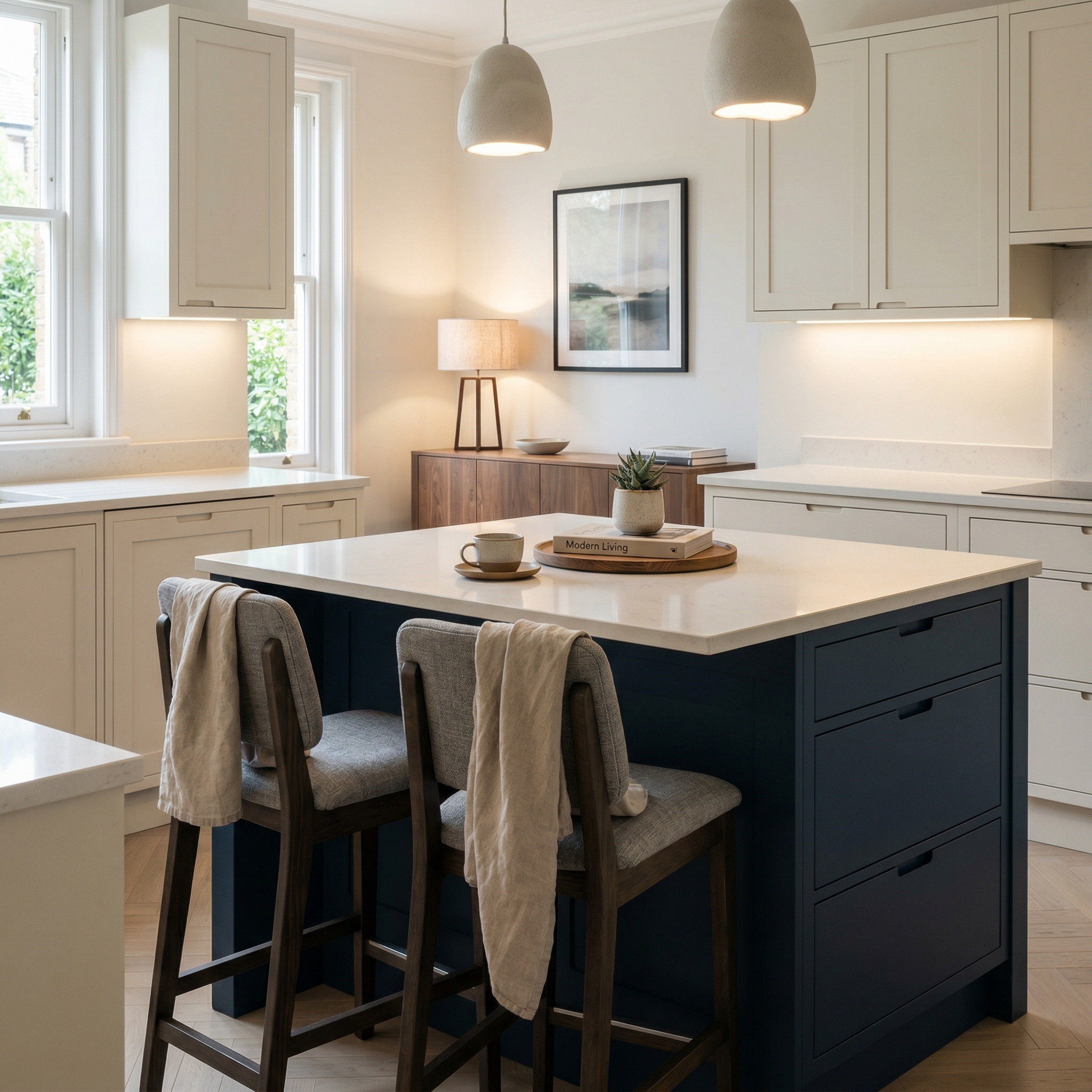Bespoke kitchen island detail, modern shaker cabinetry with quality joinery