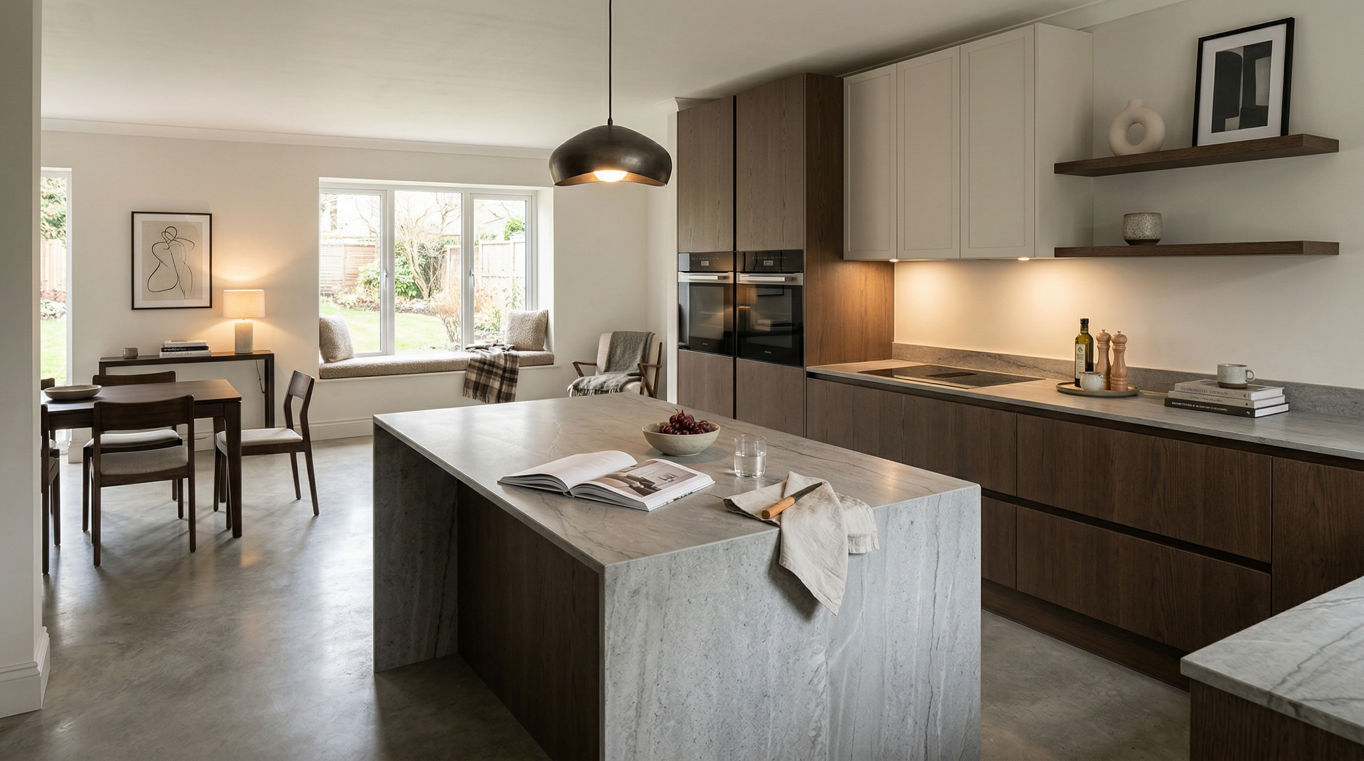 Mastercraft bespoke kitchen in Risca, wide architectural view showing room volume and design quality