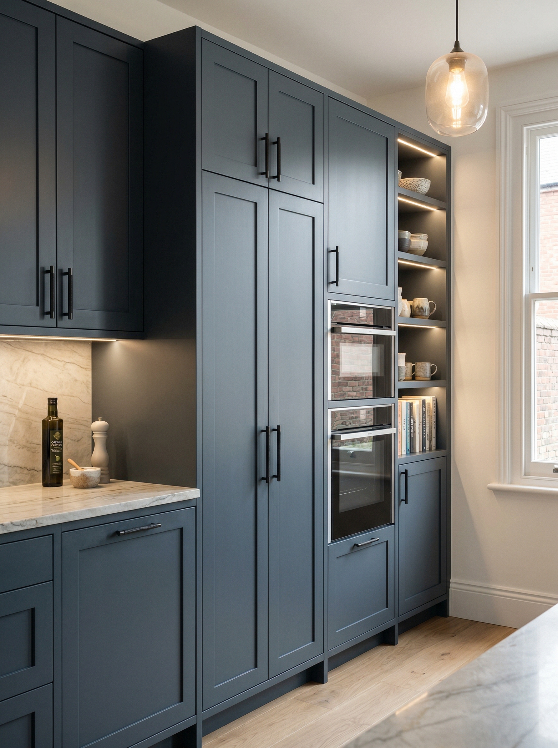 Bespoke kitchen installation, full-height cabinetry and considered storage design