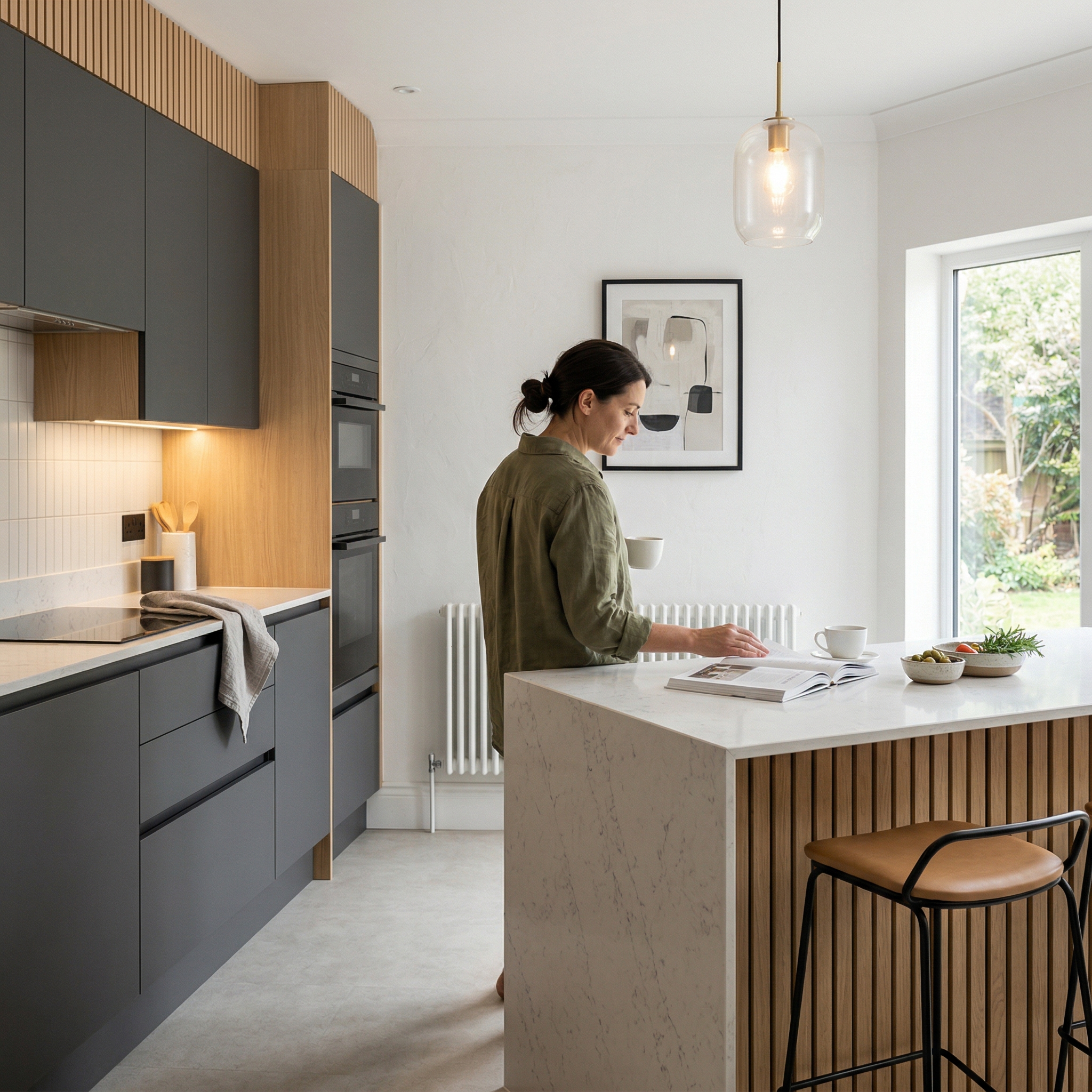 Bespoke kitchen designed for a Rogerstone home, quality materials and considered layout